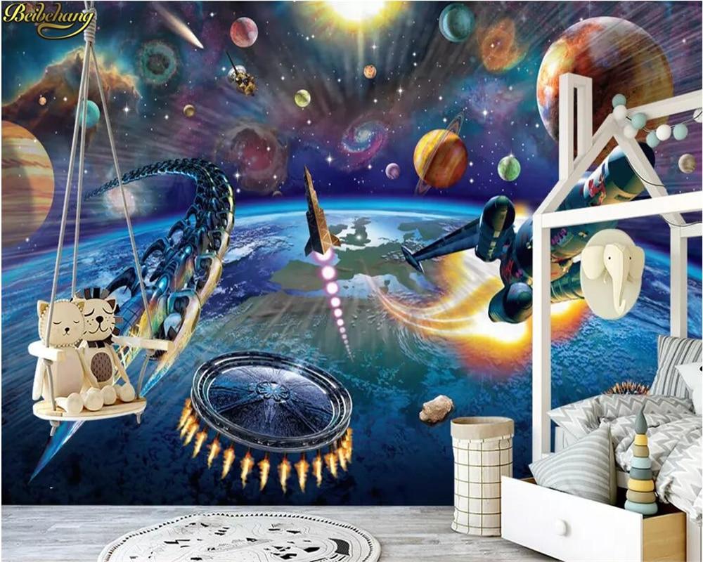 1000x800 beibehang Custom wallpaper mural modern hand painted cartoon space spaceship children's room mural background wall 3D wallpaper. Wallpaper