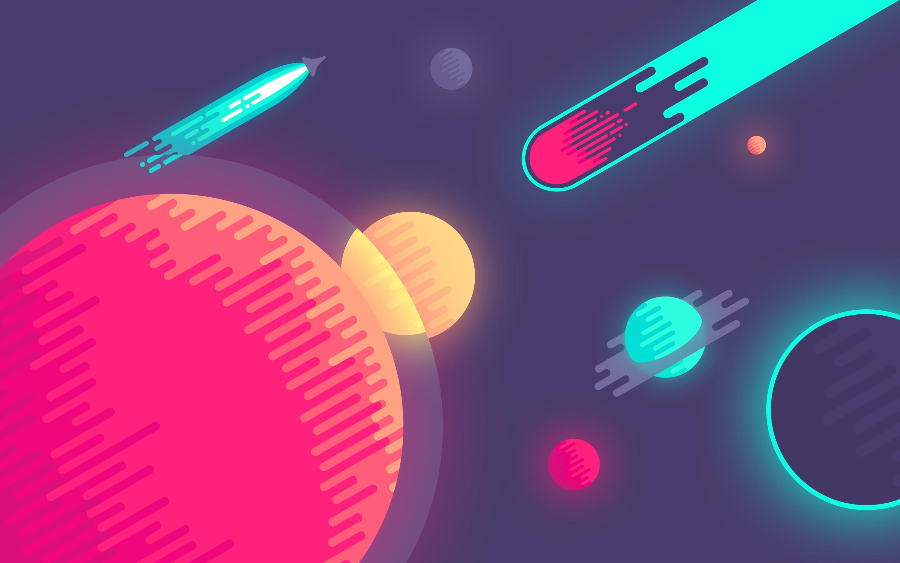 2880x1800 #Abduzeedo, #rocket, #artwork, #comet, #minimalism, #colorful, #space art, #digital art, #space, #spaceship, #planet, #comic art, #vector, -bit, wallpaper. Mocah HD Wallpaper