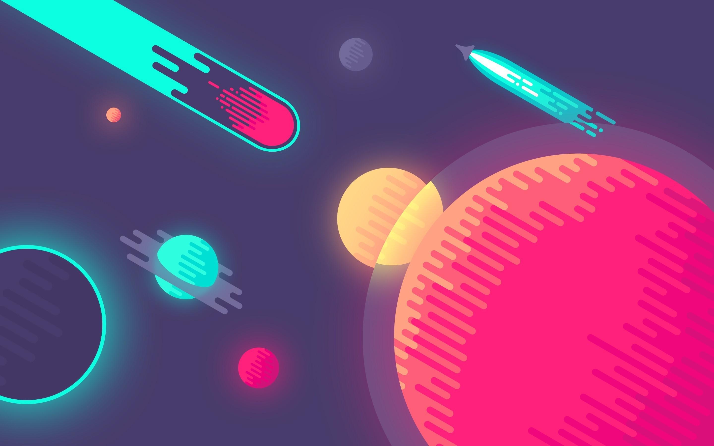 2880x1800 artwork digital art planet space comet colorful spaceship minimalism space art comic art rockets wallpaper