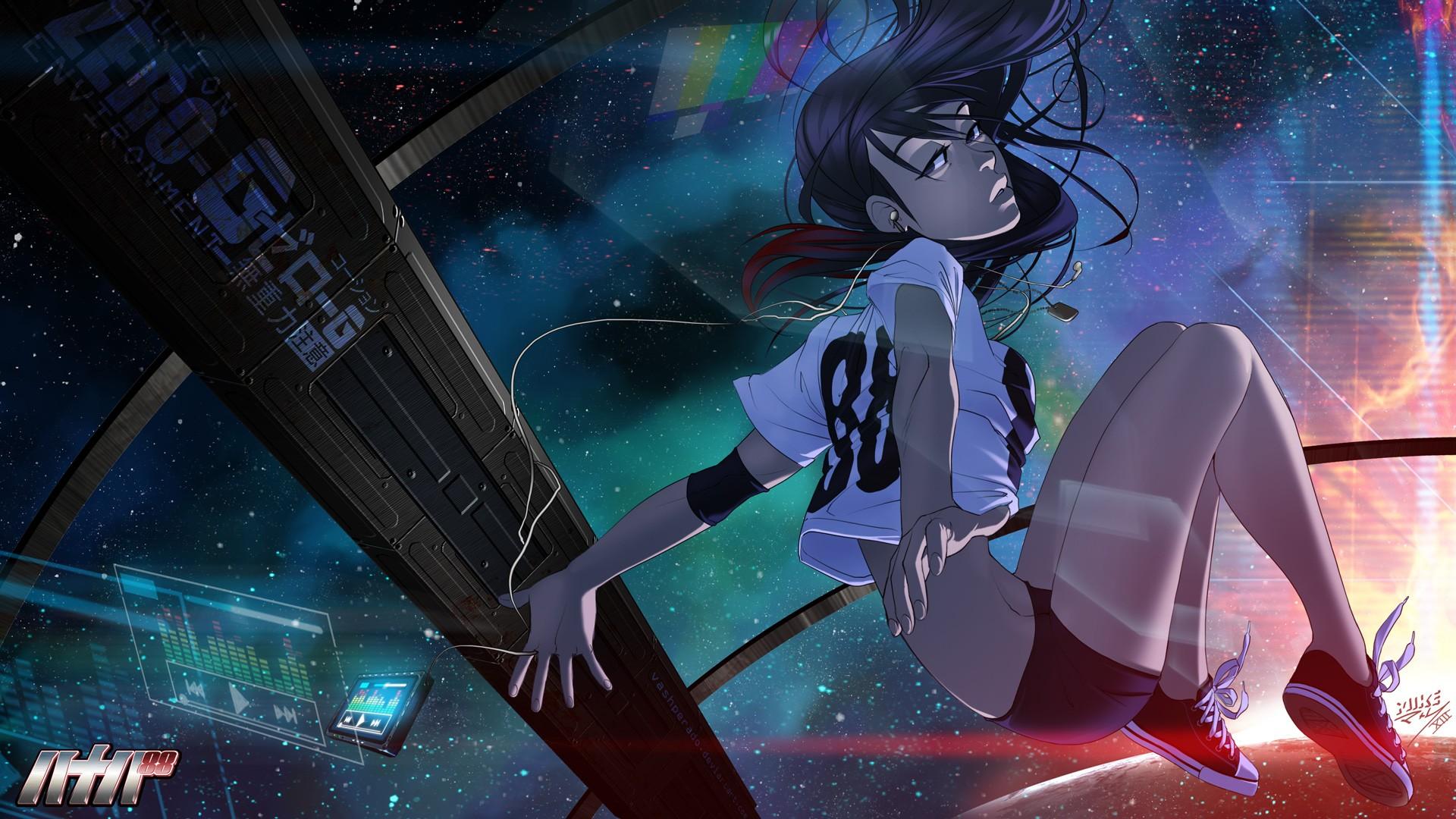 1920x1080 #original characters, #spaceship, #space, #audio spectrum, #vashperado, #anime girls, #futuristic, Girl wallpaper. Mocah HD Wallpaper