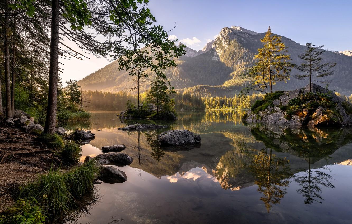 1332x850 Wallpaper forest, summer, mountains, lake, morning image for desktop, section природа