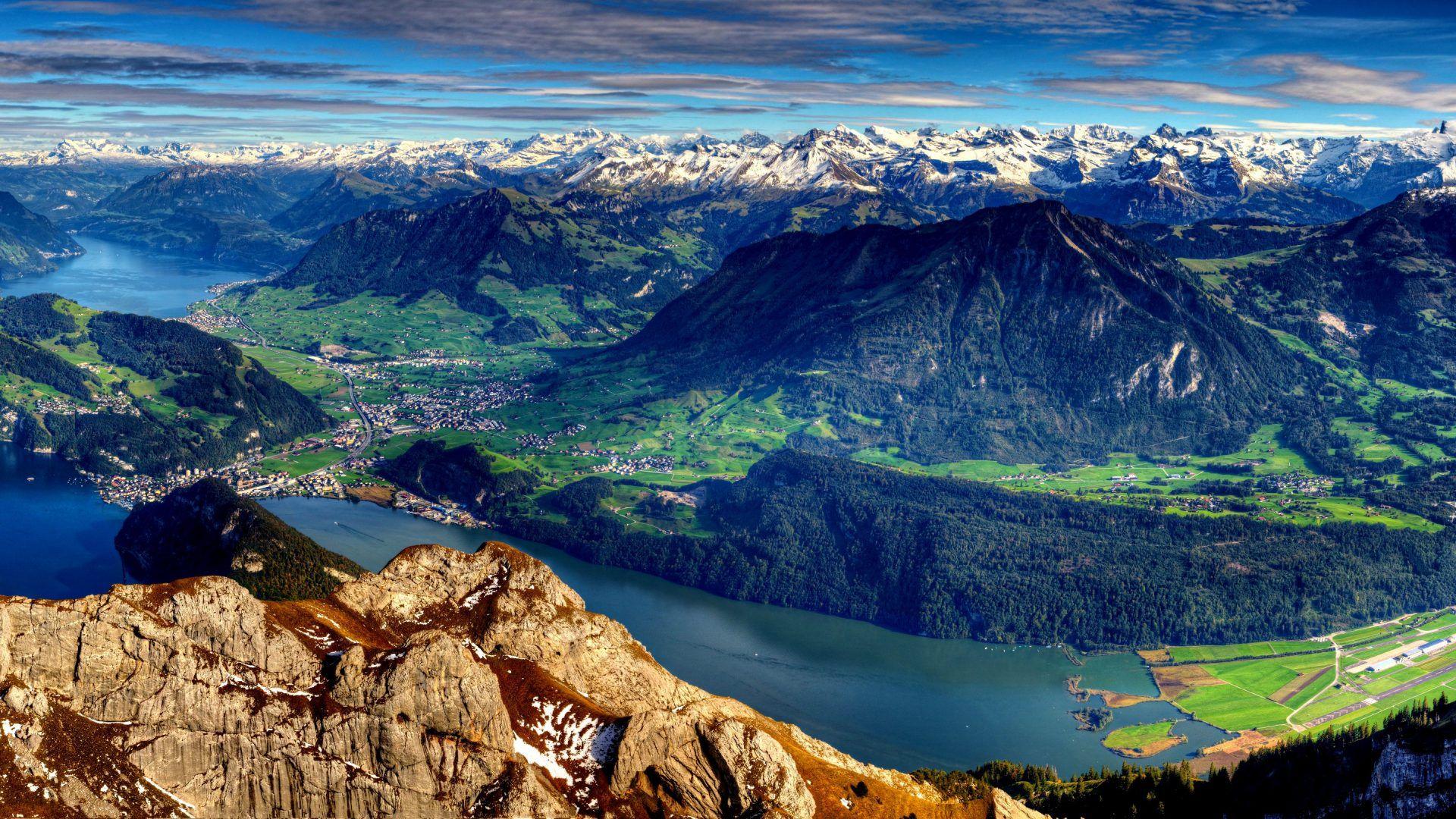 1920x1080 Mountain Splendor Panoramic View Forest Lake Mountains Summer High Alpine Pics Desktop. Mountain wallpaper, Switzerland wallpaper, Forest lake