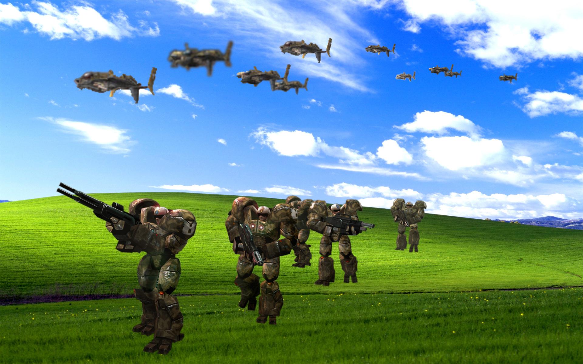 1920x1200 Zone Troopers in Windows Bliss. Windows XP Bliss Wallpaper