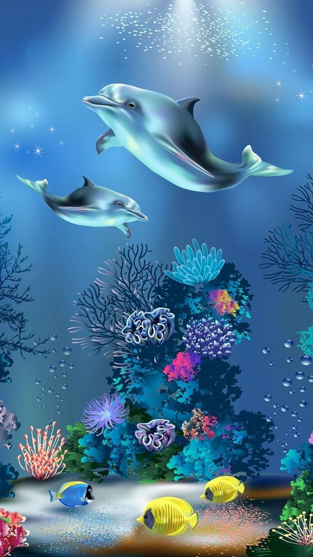 1080x1920 Dolphins Underwater Wallpaper