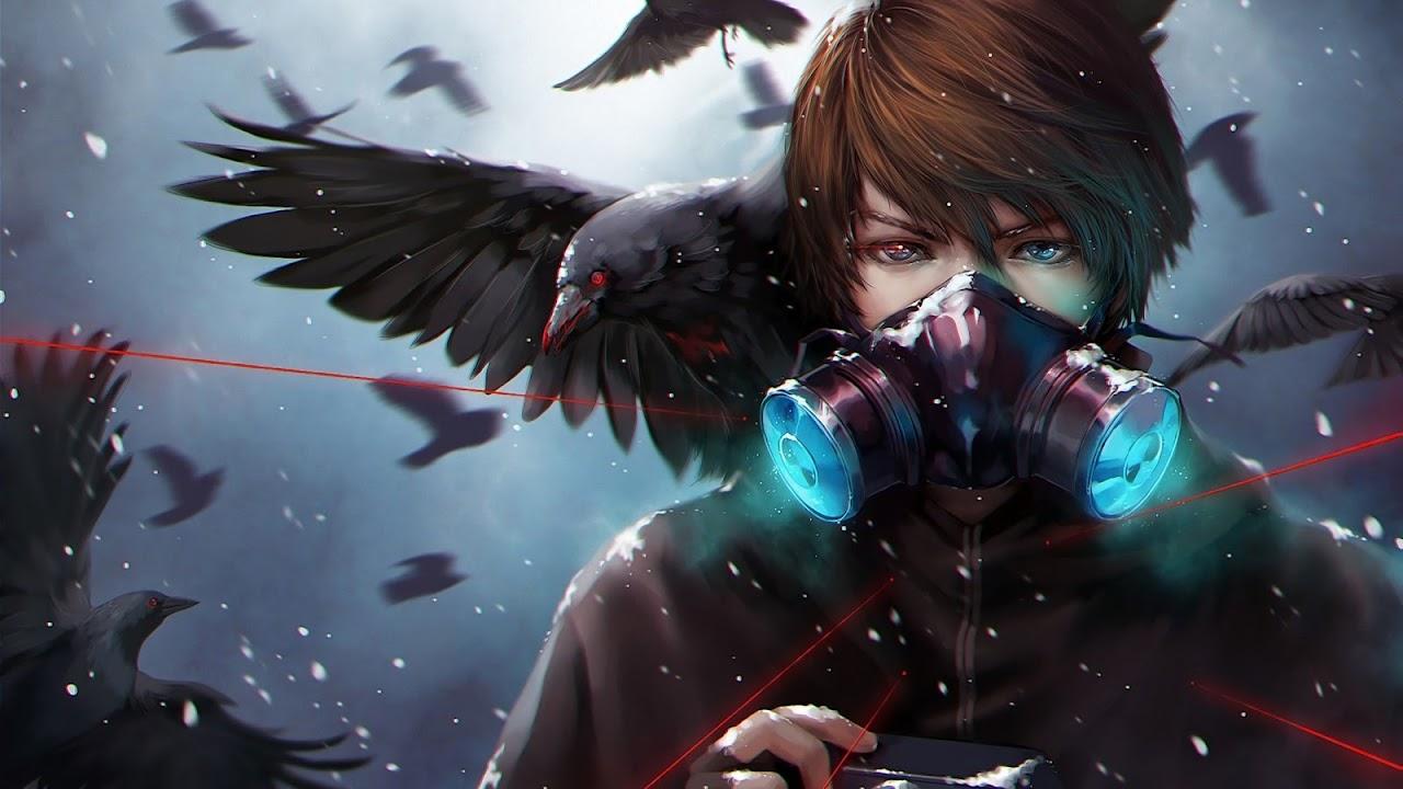 1280x720 Anime Gas Mask Crow 4K Wallpaper
