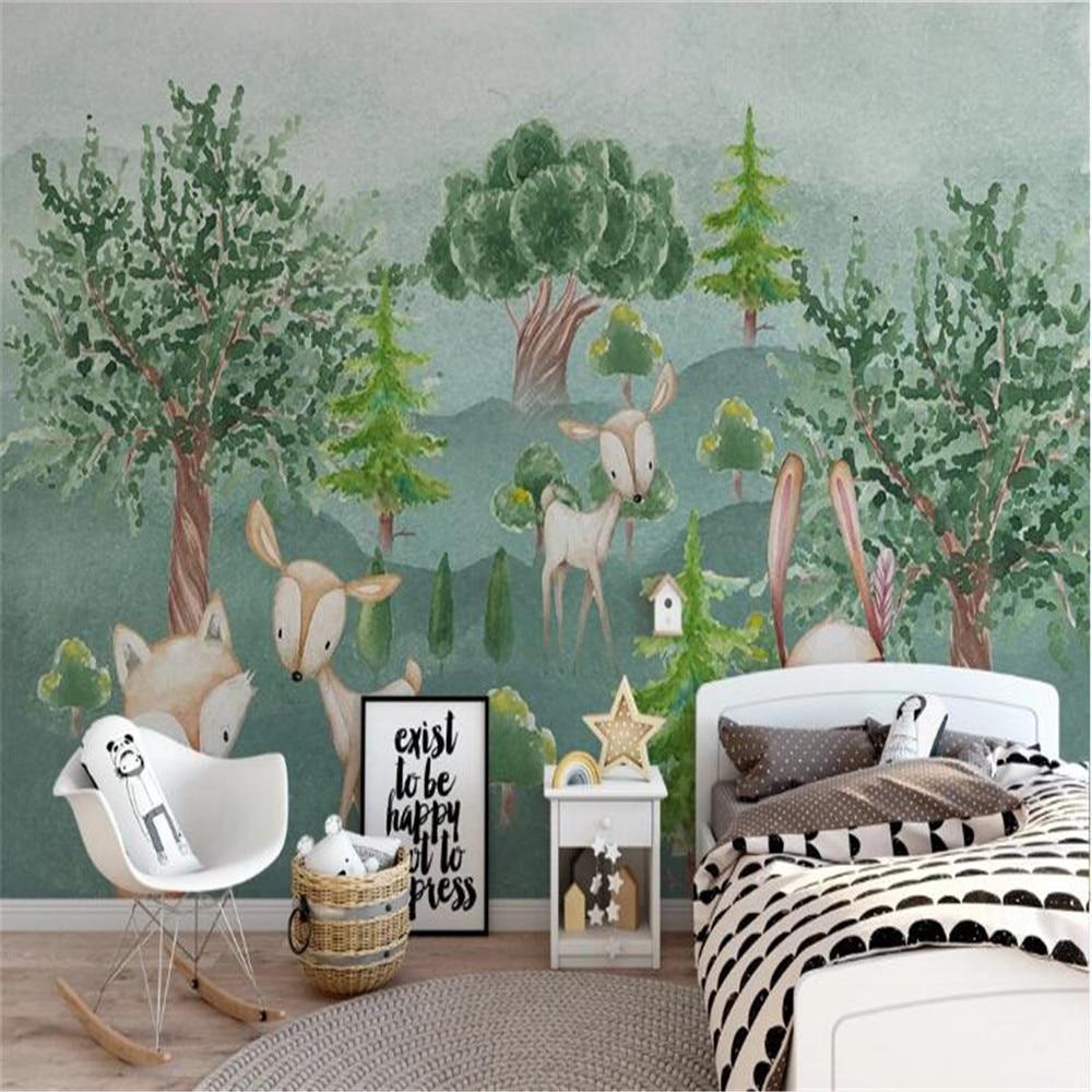 1000x1000 Buy Milofi Customized Wallpaper 3D Printing Hand Painted Cartoon Animal Forest Children's Room Background Wall Paper Mural