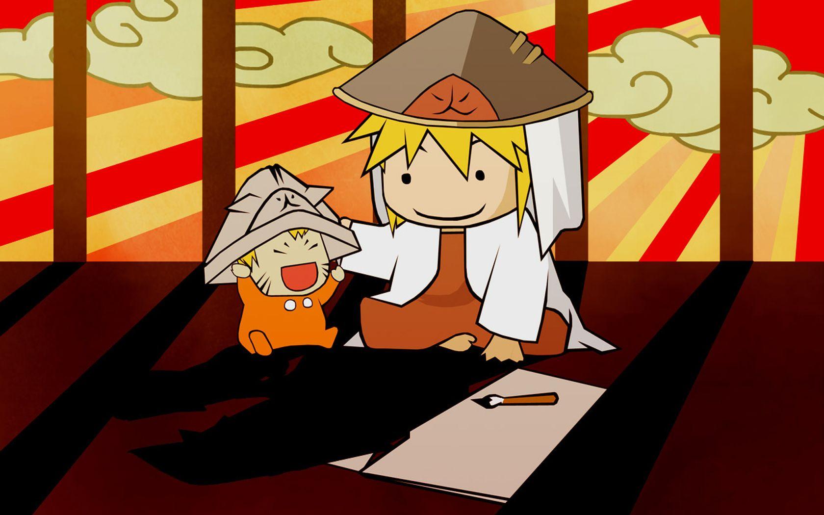 1680x1050 chibi, Yondaime, Minato Namikaze, Uzumaki Naruto wallpaper