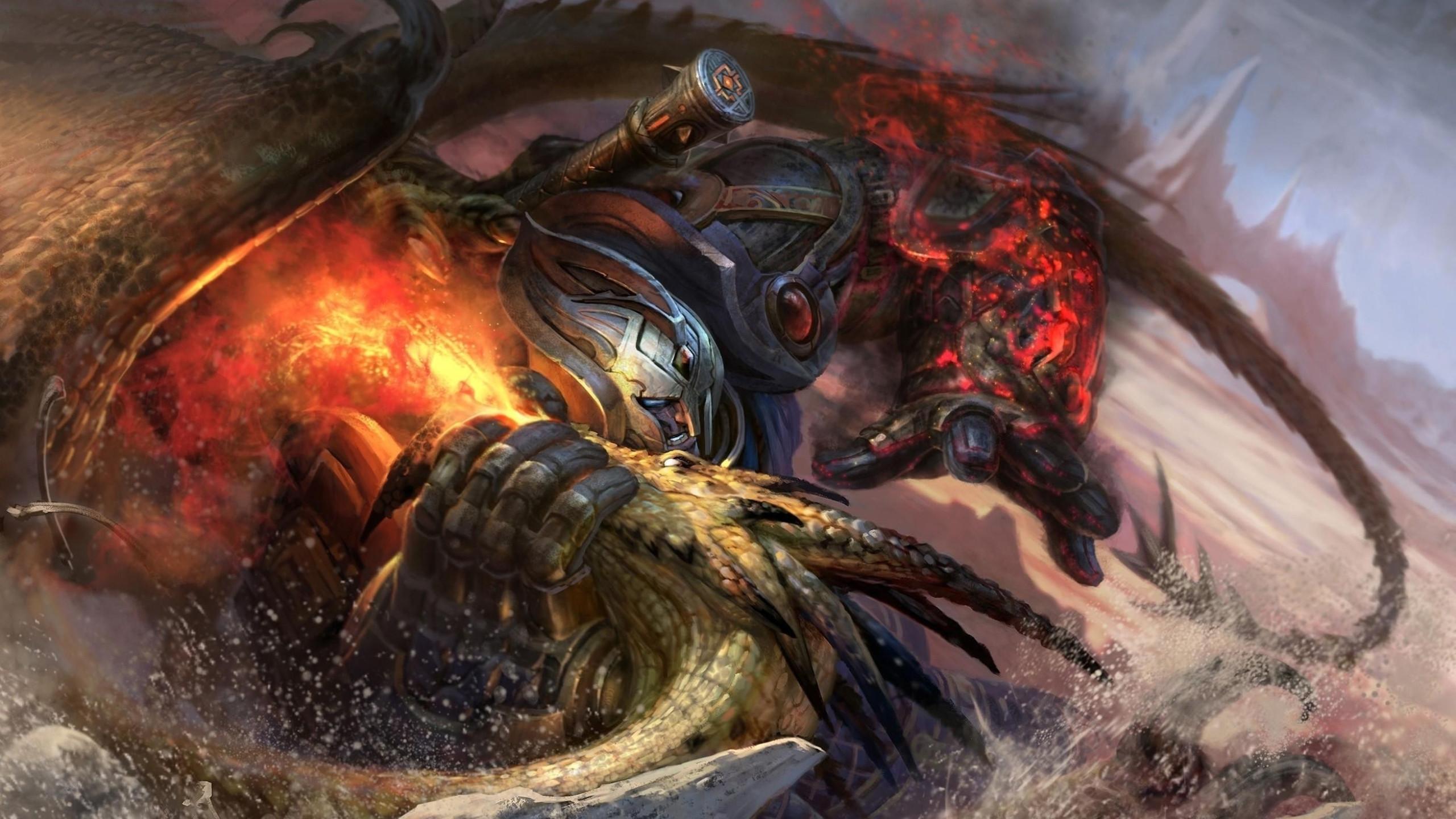 2560x1440 robot, dragon, battle 1440P Resolution Wallpaper, HD Fantasy 4K Wallpaper, Image, Photo and Background