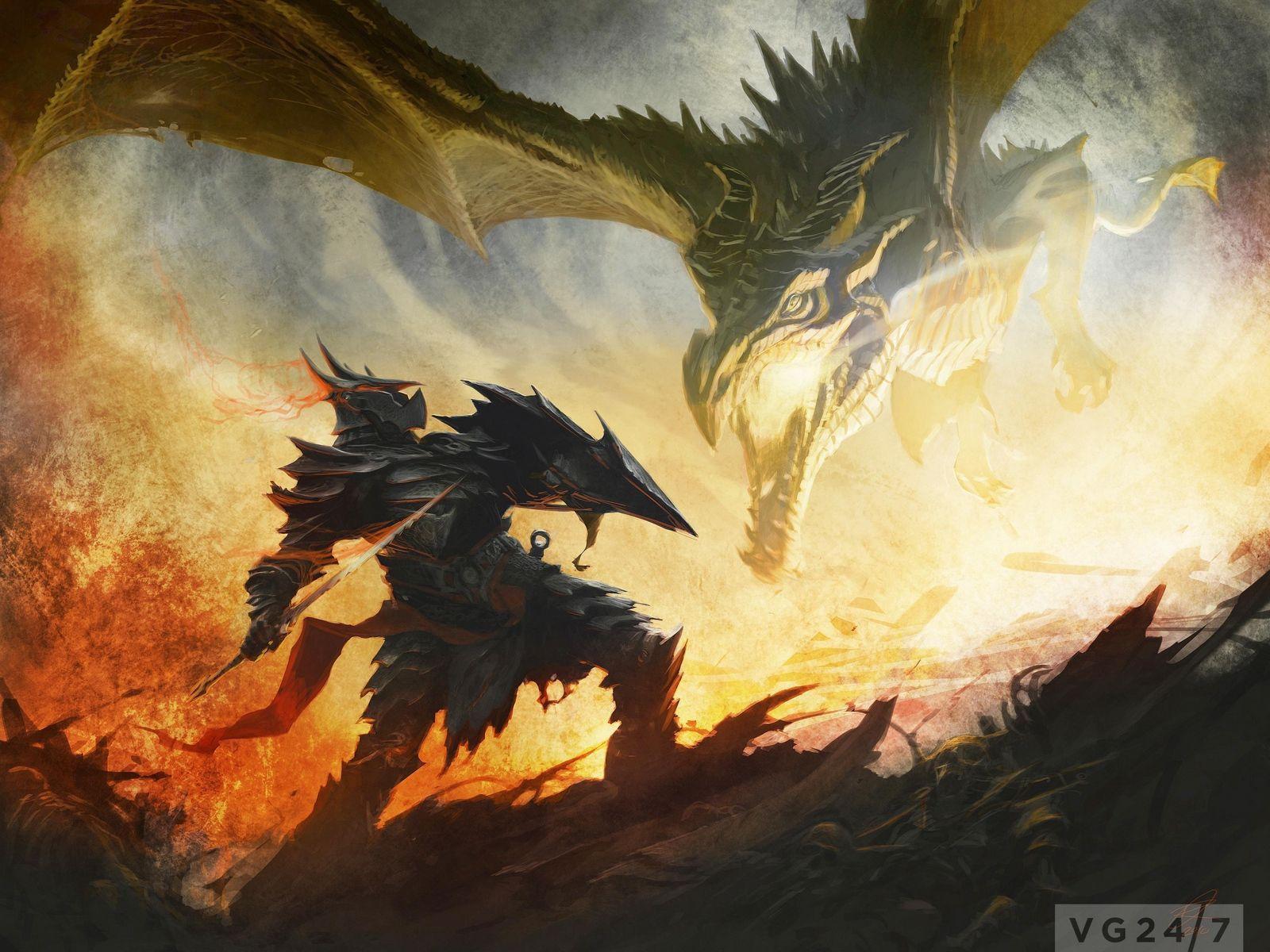 1600x1200 The Elder Scrolls Skyrim Art Dragon Daedric Armor Battle Fire Wallpaper. Skyrim art, Skyrim wallpaper, Skyrim concept art
