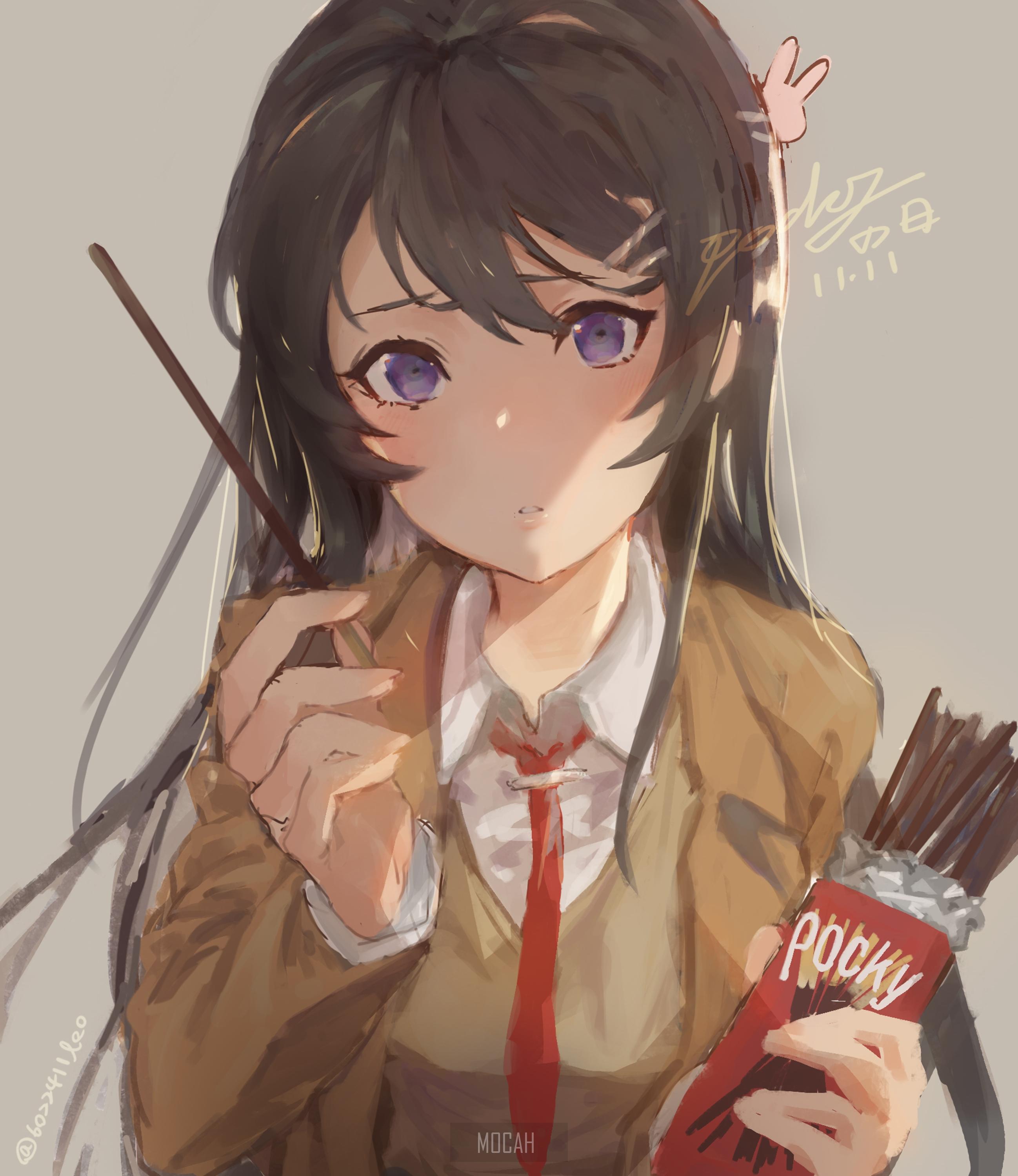 2596x3000 Seishun Buta Yarō Wa Bunny Girl Senpai No Yume Wo Minai, Anime Girl, Sakurajima Mai, Pocky, Anime, Purple Eyes, Brunette, Seishun Buta Yarou Wa Bunny Girl Senpai No Yume O Minai Wallpaper