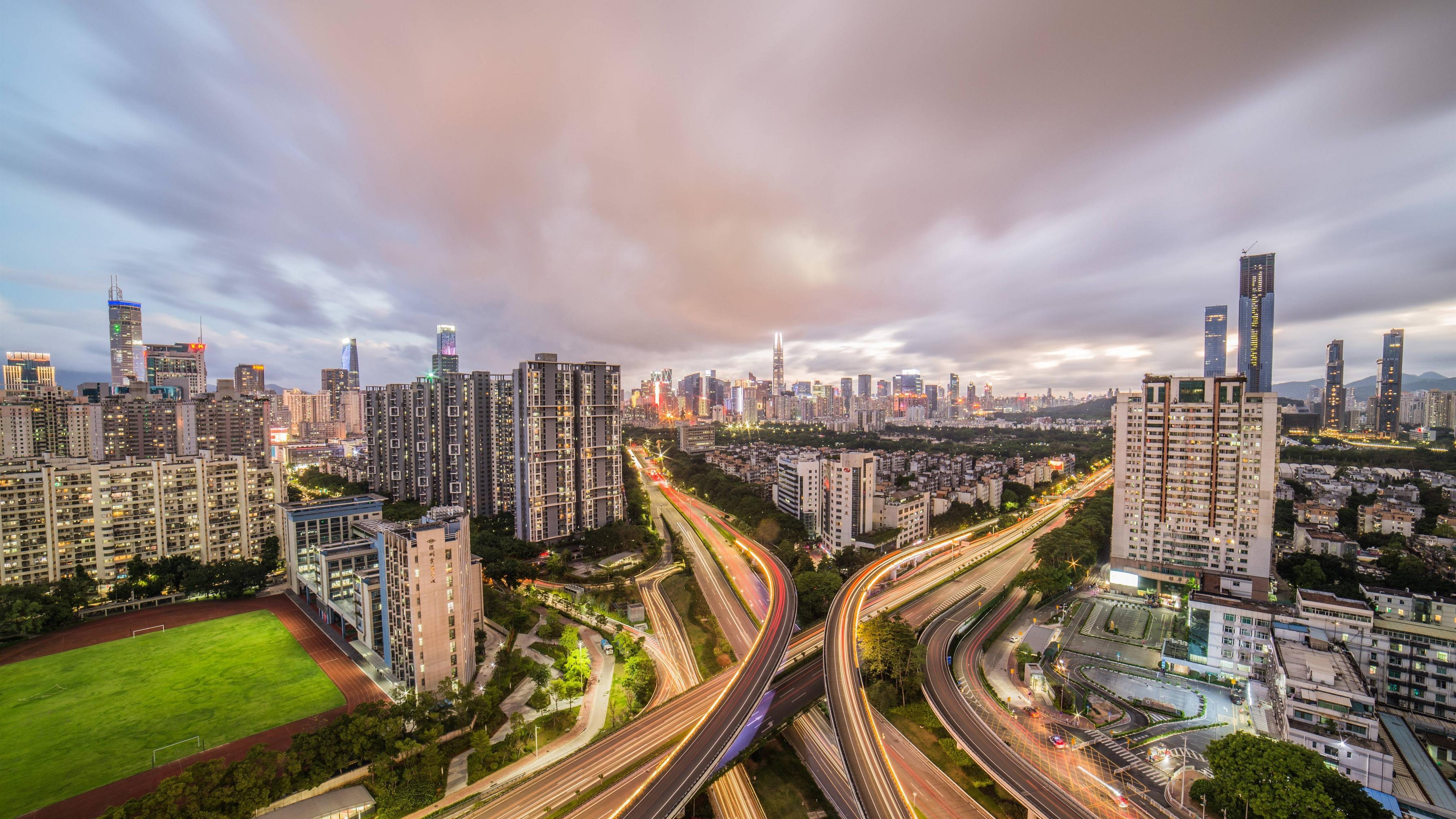 3584x2016 Wallpaper Shenzhen, city night view, roads, houses, lights 5120x2880 UHD 5K Picture, Image