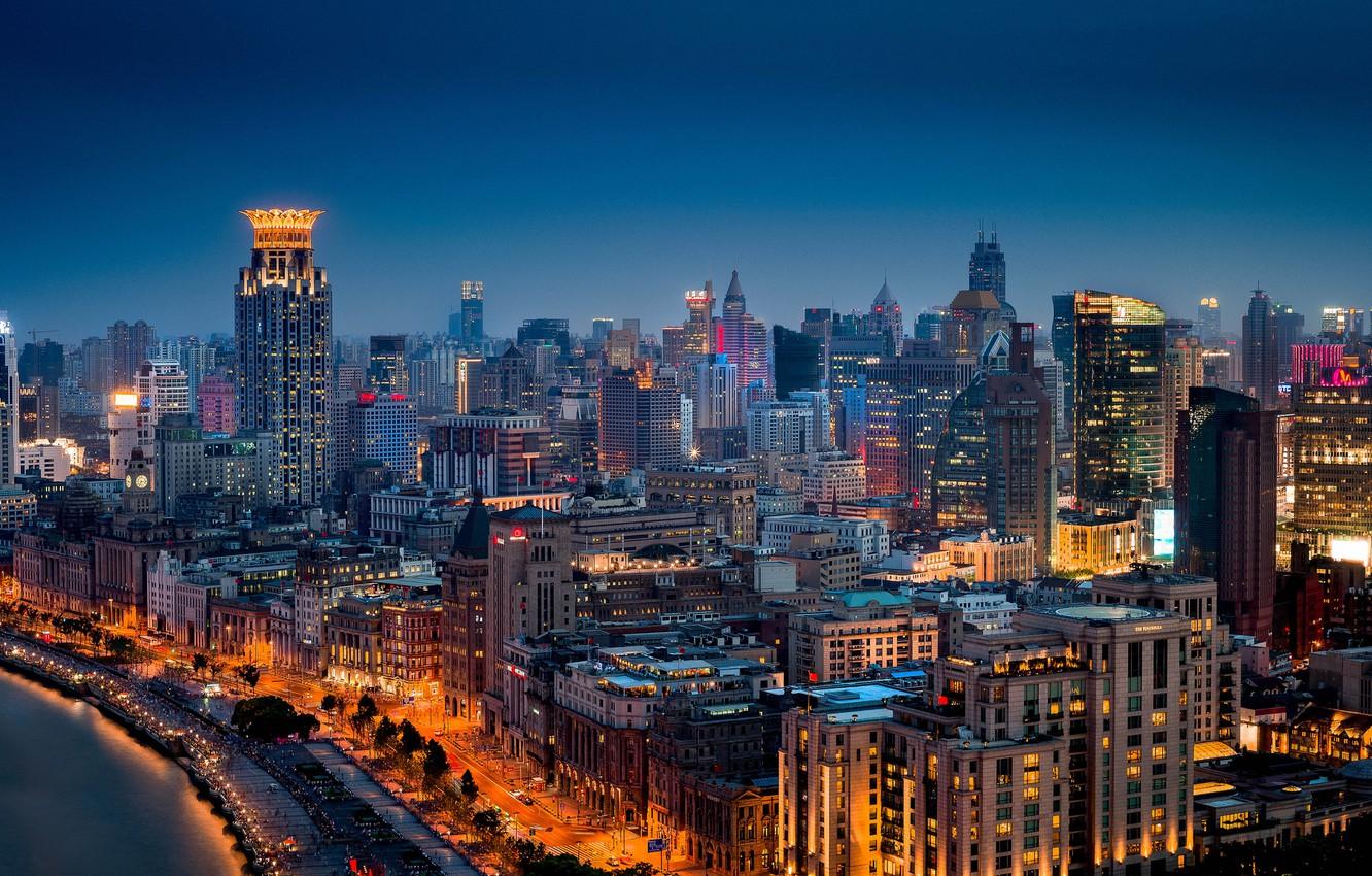 1332x850 Wallpaper China, building, panorama, China, Shanghai, Shanghai, night city, promenade, Huangpu, Huangpu image for desktop, section город