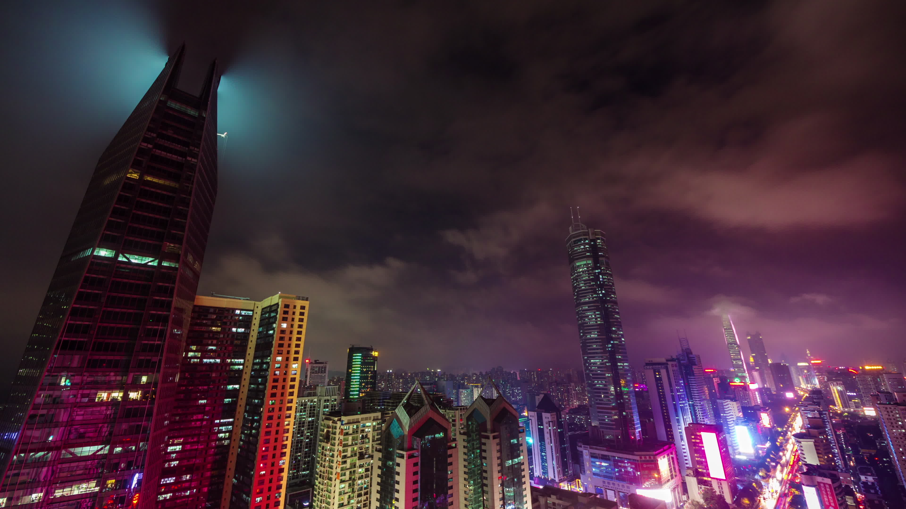 3840x2160 china night light shenzhen city cloudy sky panorama 4k time lapse