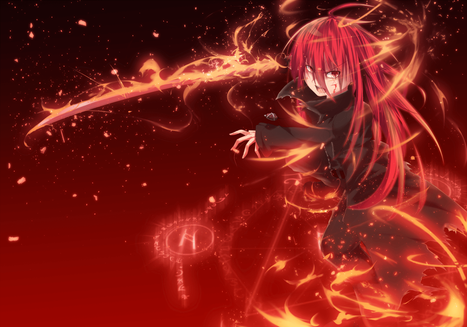 1600x1120 illustration, anime girls, red, Shakugan no Shana, Shana, Alastor Shakugan no Shana, flame, darkness, screenshot, computer wallpaper, special effects, geological phenomenon. Mocah HD Wallpaper
