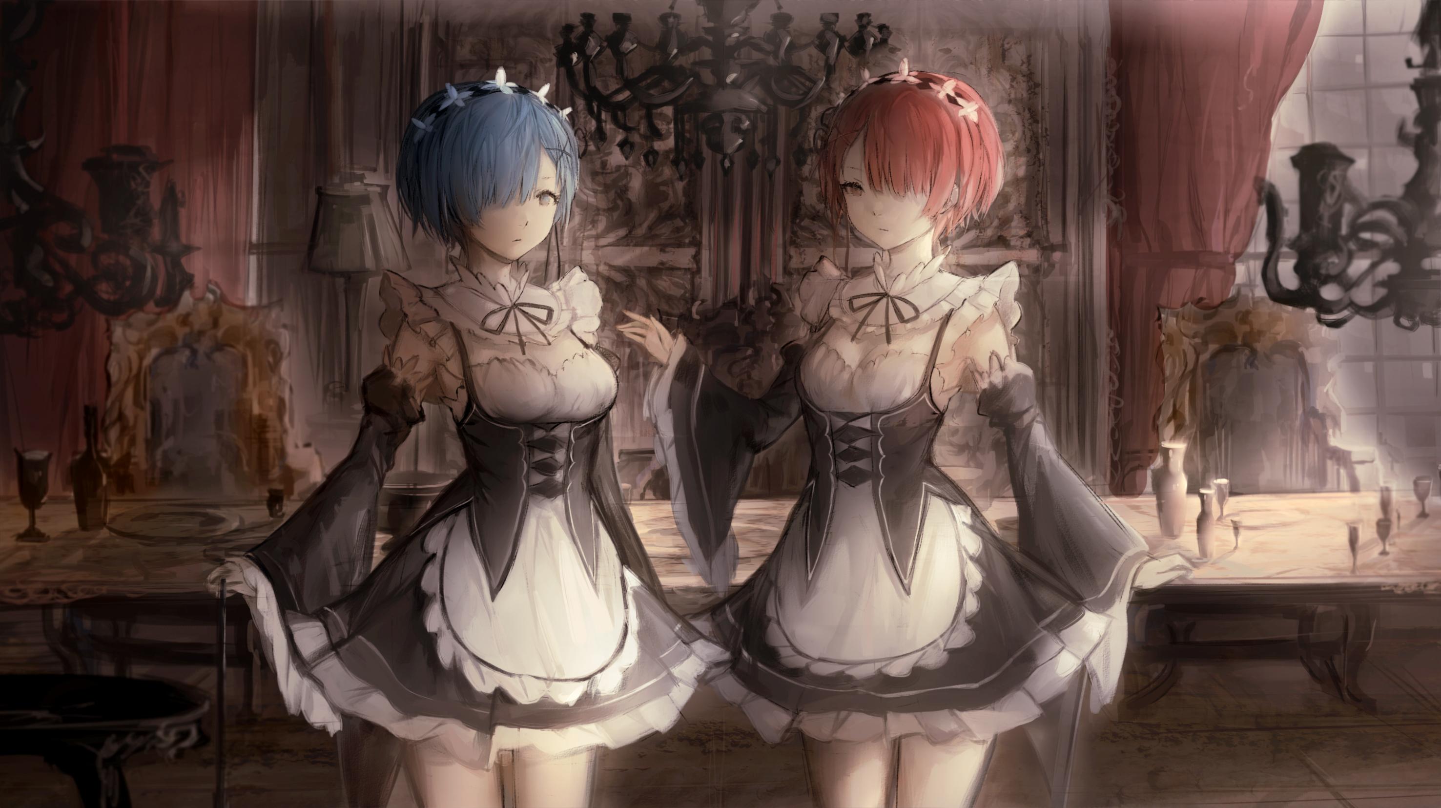 2952x1655 Rem and Ram: Twin Maids HD Wallpaperx1655