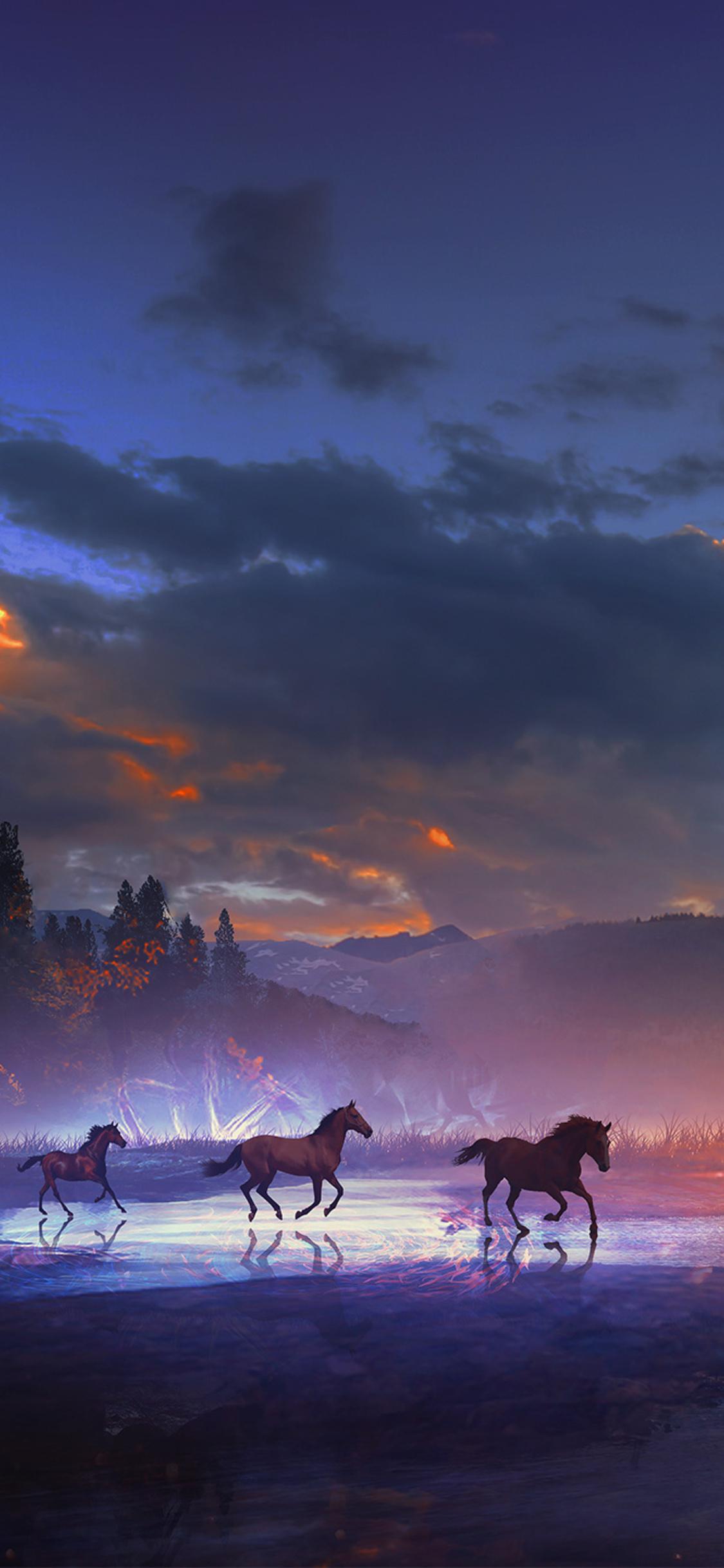 1125x2436 Horses Running Dreamy Scenery iPhone XS, iPhone iPhone X HD 4k Wallpaper, Image, Background, Photo and Picture