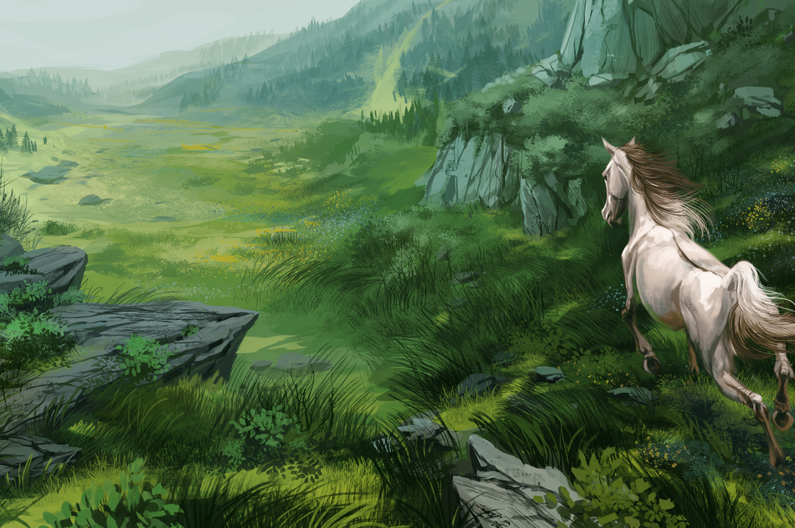 2560x1700 Download 2560x1700 Horse, Scenery, Artwork, Running Wallpaper for Chromebook Pixel