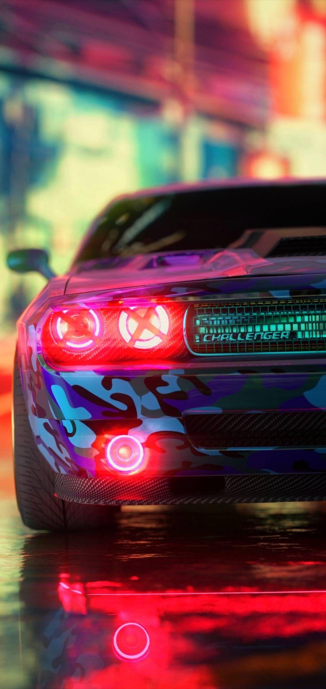 1080x2280 Dodge Challenger Neon Camo. Car iphone wallpaper, Dodge challenger, Mustang wallpaper