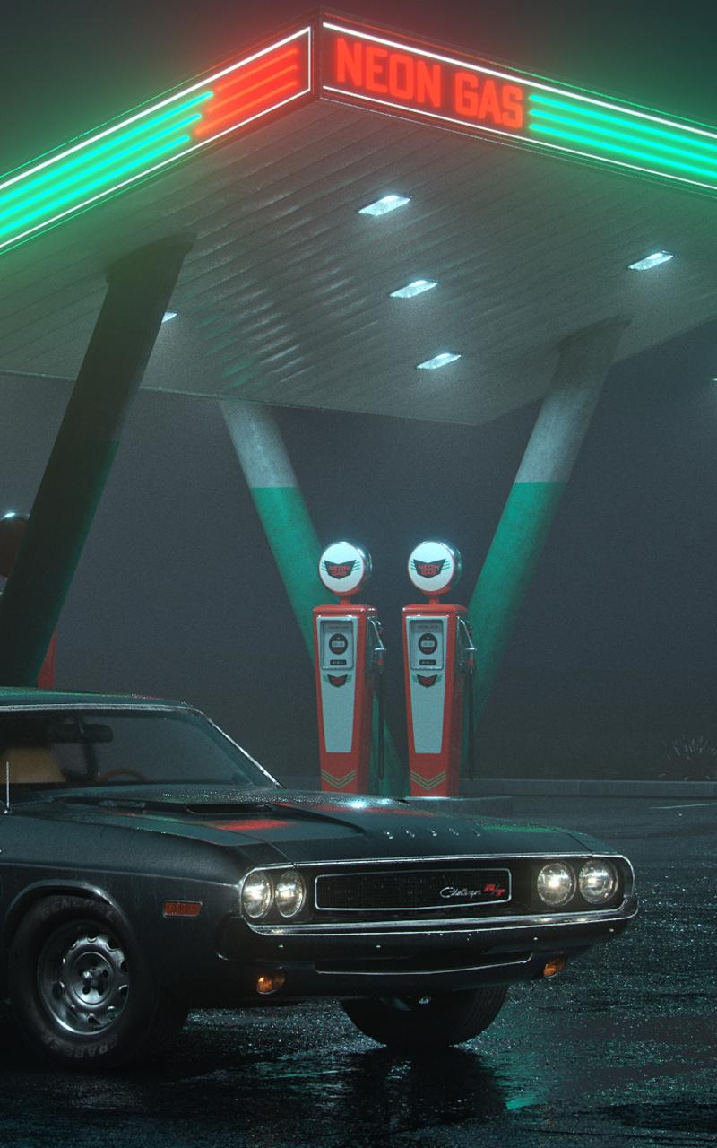 800x1280 Dodge Challenger RT At Neon Gas Station Nexus Samsung Galaxy Tab Note Android Tablets HD 4k Wallpaper, Image, Background, Photo and Picture