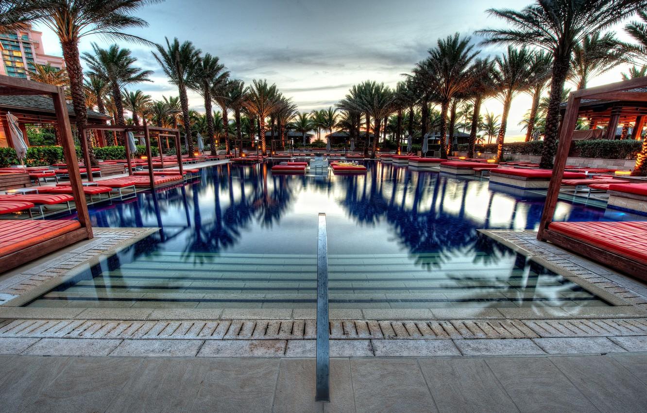 1332x850 Wallpaper palm trees, pool, bahamas, nassau, Nassau, atlantis paradise island, Bahamas image for desktop, section интерьер