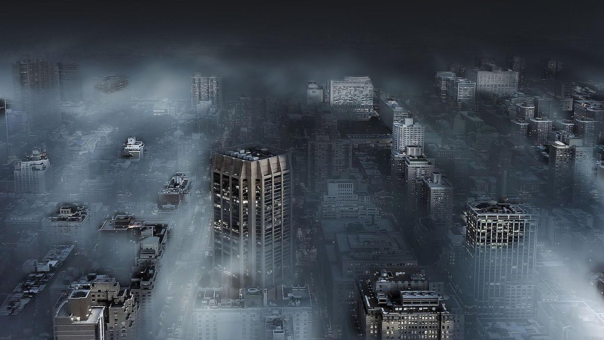 1920x1080 Dark City In Fog Nature Wallpaper