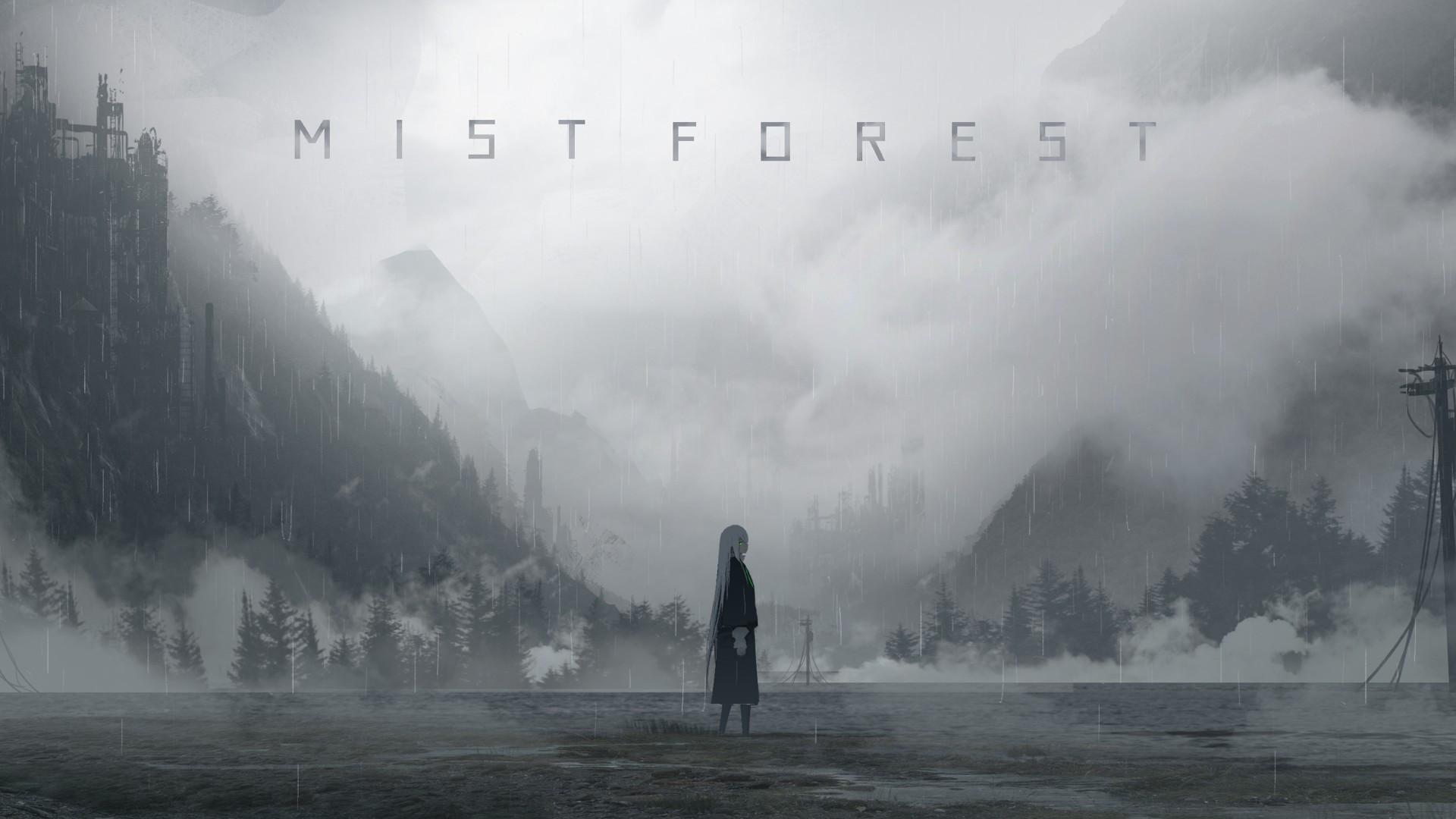 1920x1080 Download 1920x1080 Anime Girl, Mist, White Hair, Raining, Dark Vibe, Scenic Wallpaper for Widescreen