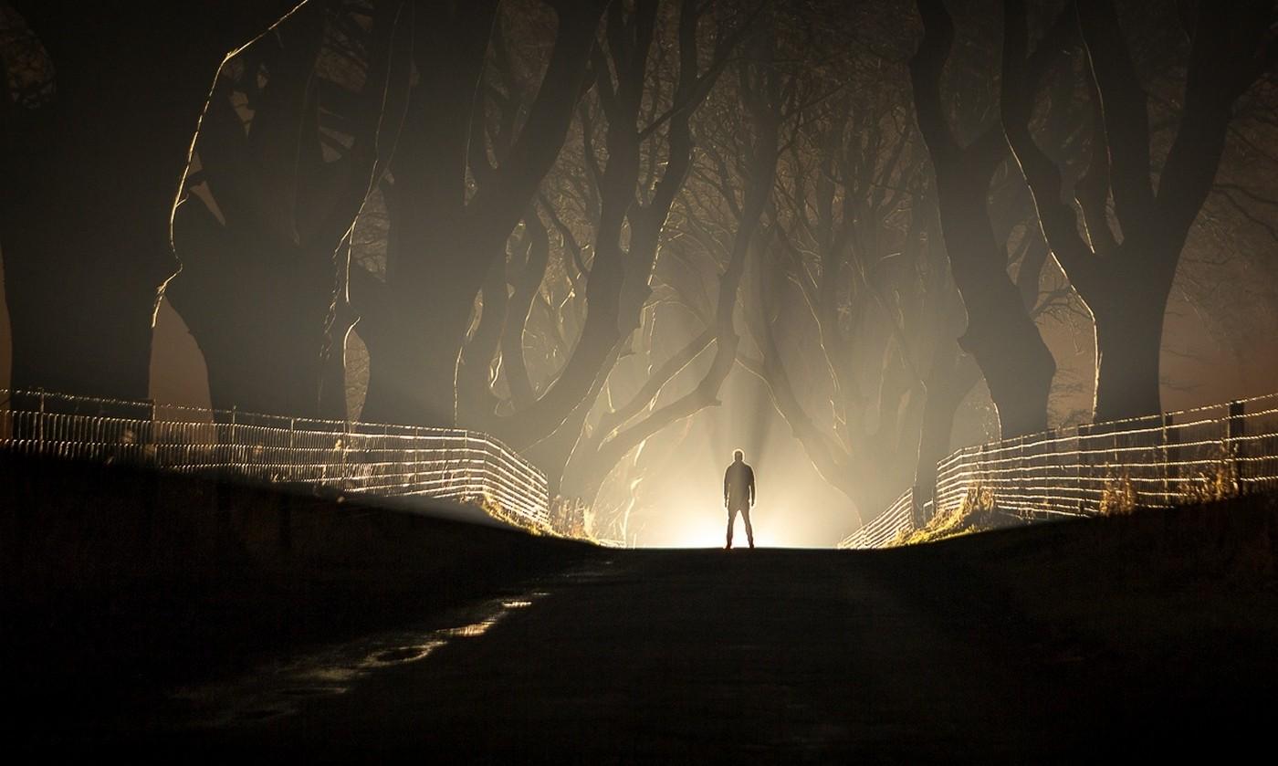1400x839 Nature Landscape Night Road Lights Men Mist Fence Dark Silhouette 1400x839 UHD Wallpaper. Walldump HD and UHD Wallpaper