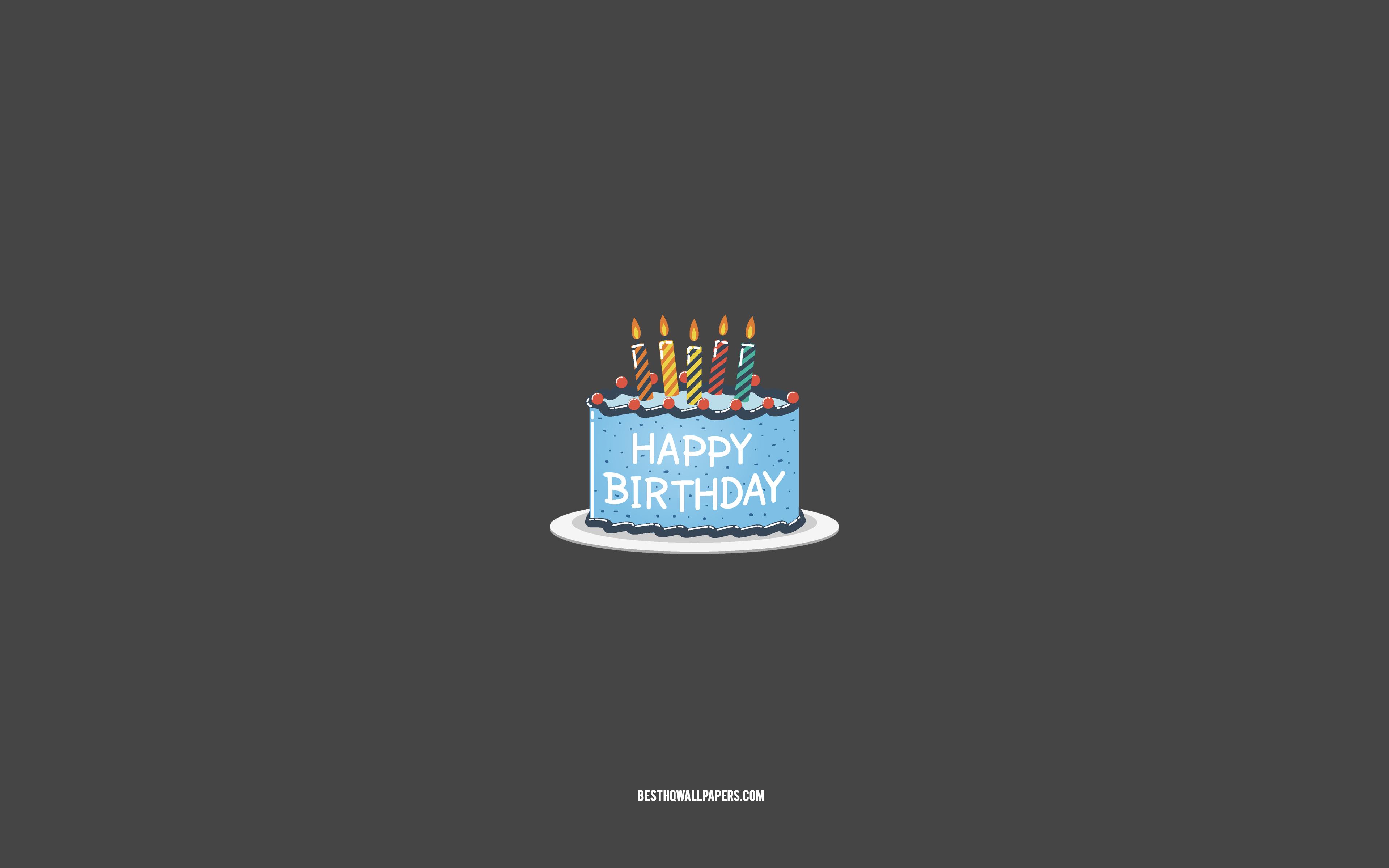 3840x2400 Download wallpaper Happy Birthday, 4k, minimal art, Happy Birthday greeting card, cake, gray background, Happy Birthday concept for desktop with resolution 3840x2400. High Quality HD picture wallpaper