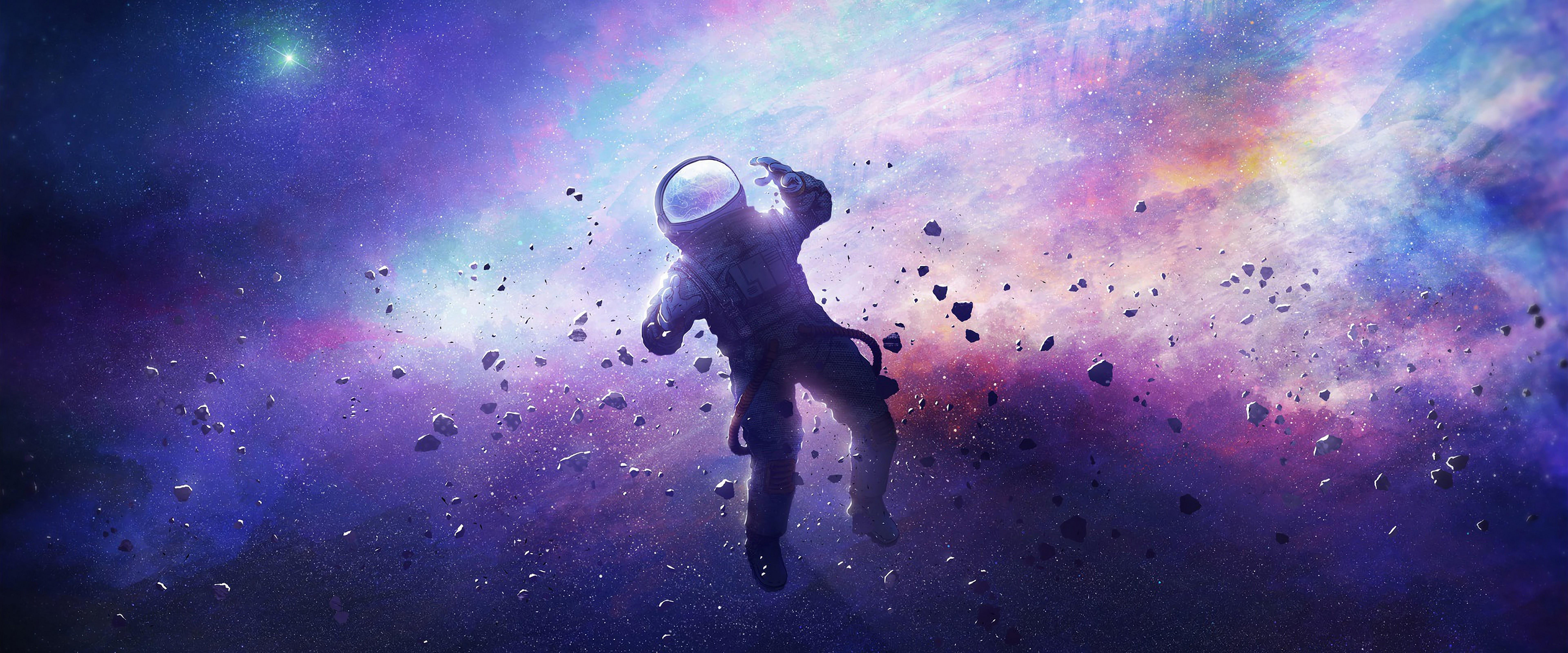 7680x3200 Astronaut Floating Space 4K Wallpaper