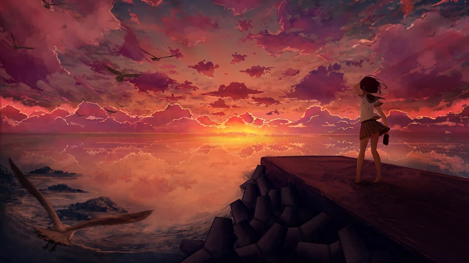 1600x900 Anime Girl Looking at Sky 1600x900 Resolution Wallpaper, HD Anime 4K Wallpaper, Image, Photo and Background