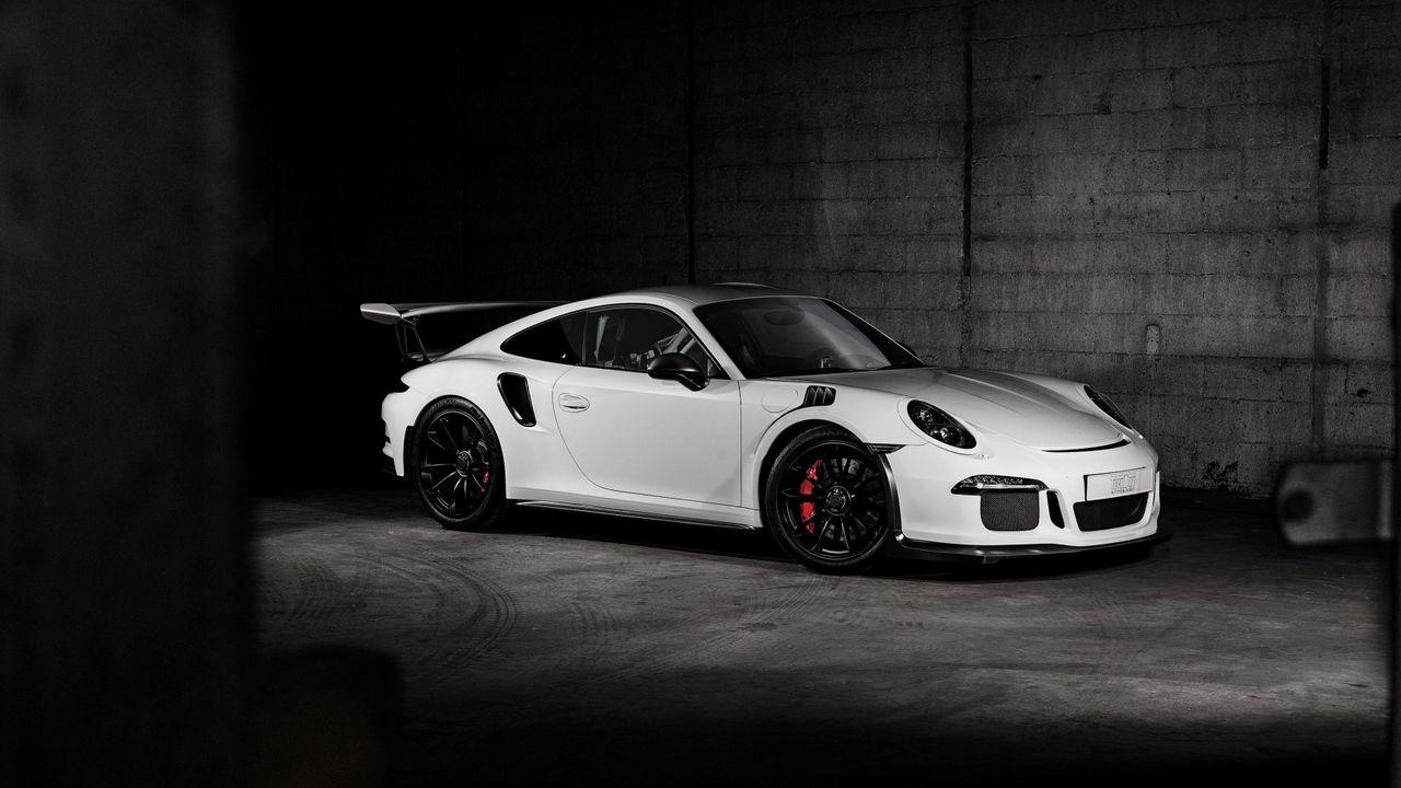 1280x720 Download wallpaper 1280x720 porsche, gt side view, white HD