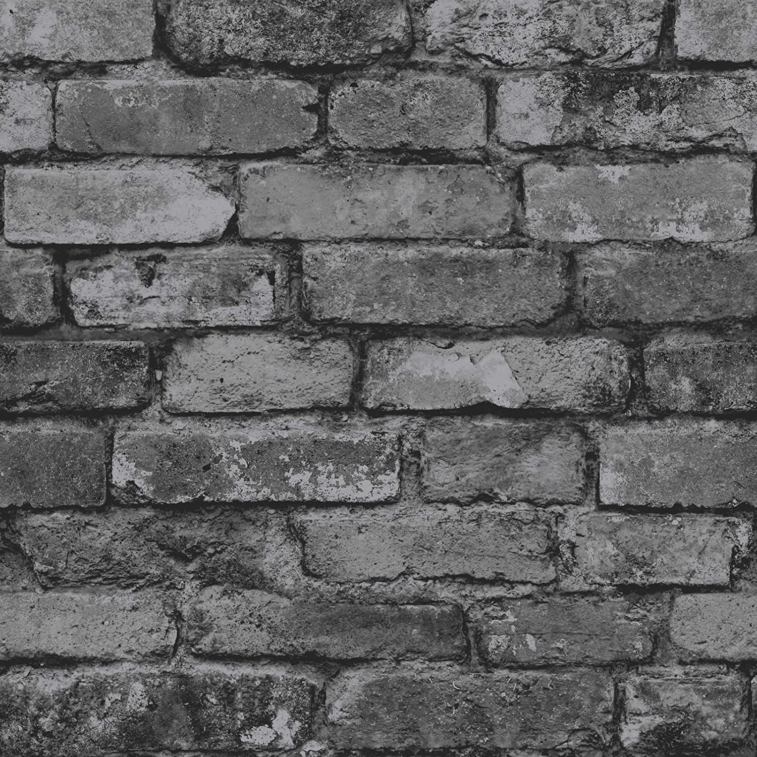 1500x1500 Brewster FD31284 Rustic Brick Wallpaper, Silver Black