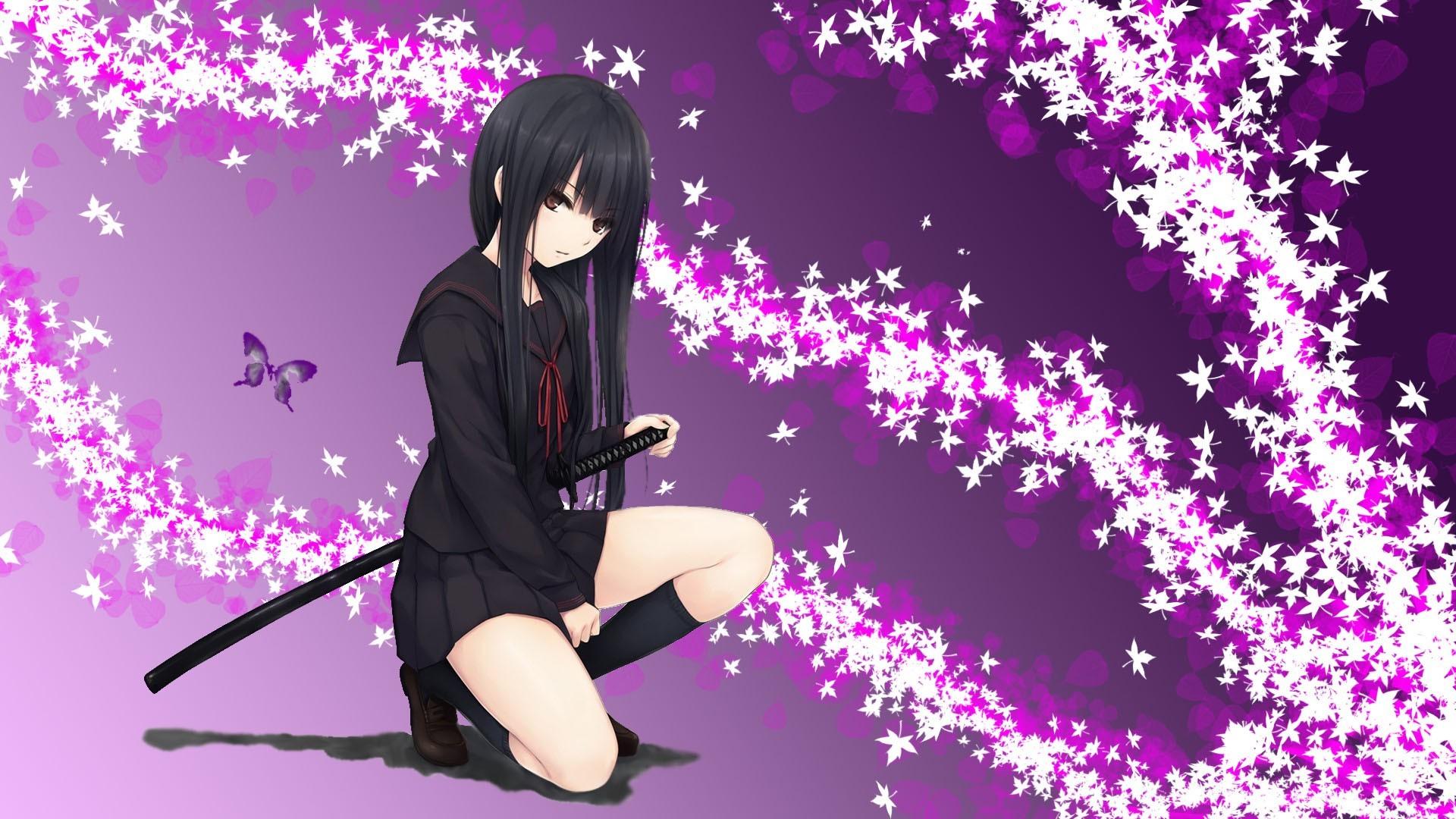 1920x1080 Anime School Girl Katana