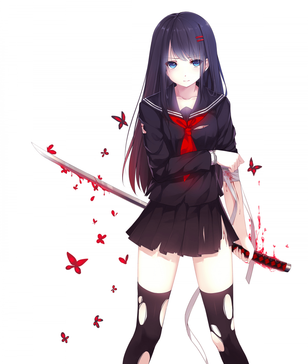 1000x1181 Wallpaper Anime Girl, Katana, Fighter, School Uniform, Bandages