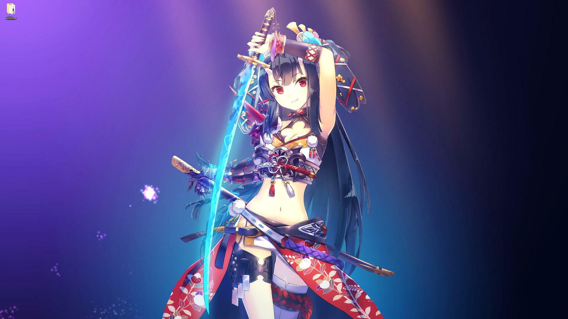 1920x1080 Anime girl with dark hair and blue katana live wallpaper [DOWNLOAD FREE]