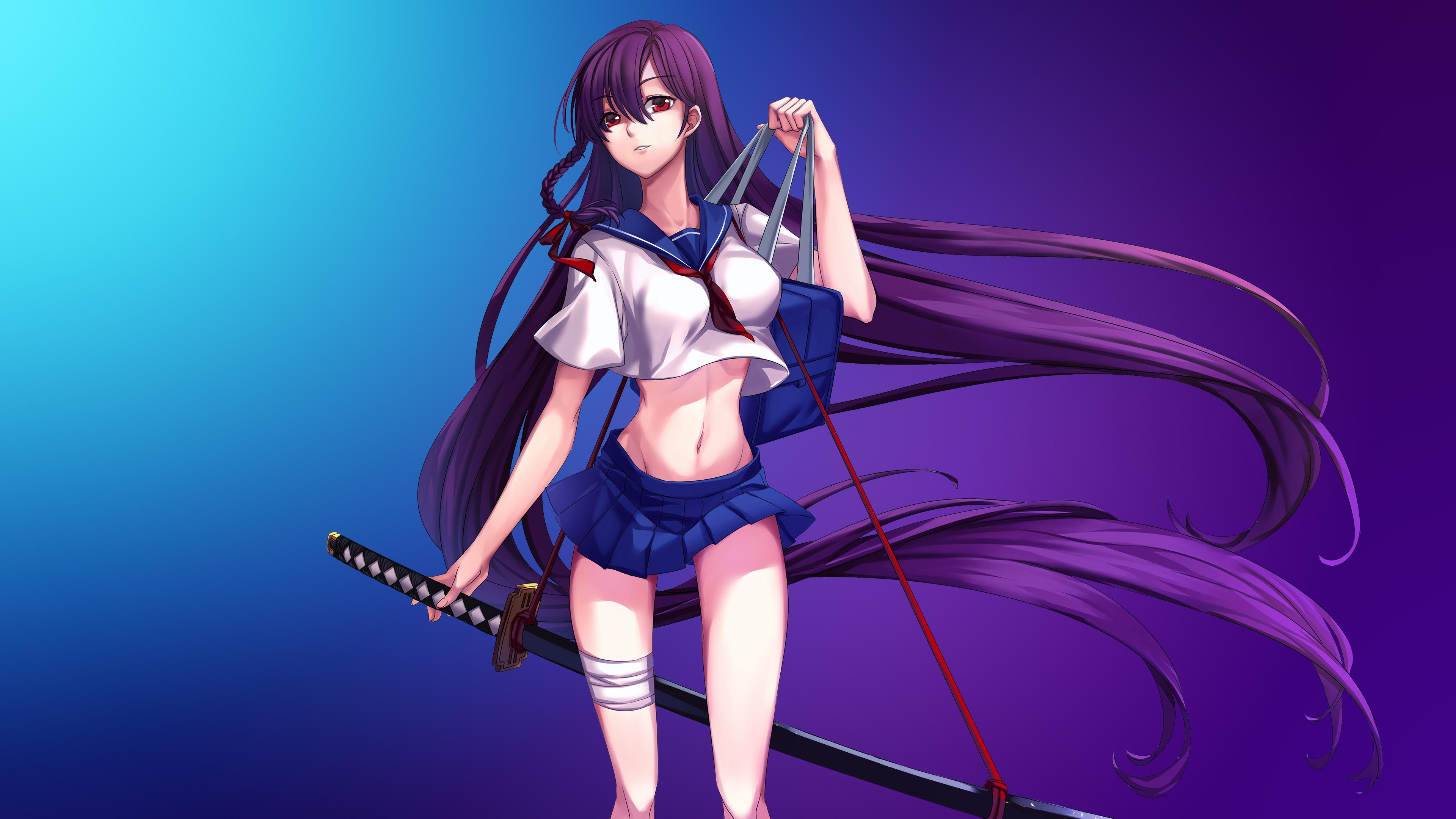 3840x2160 Wallpaper HD Anime Girl Katana