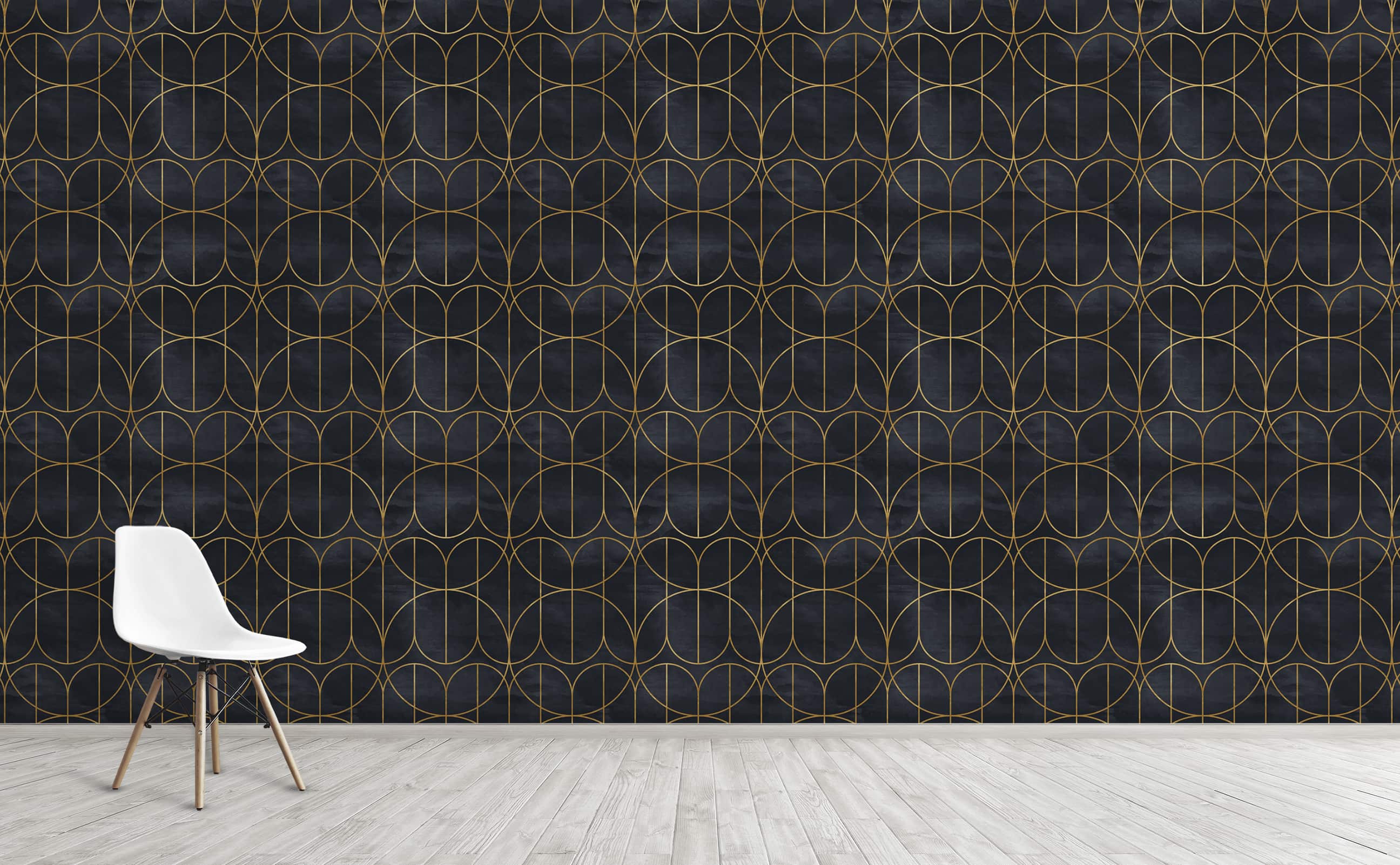 2592x1602 Black and gold circular geometric art deco Pattern Wallpaper for Walls