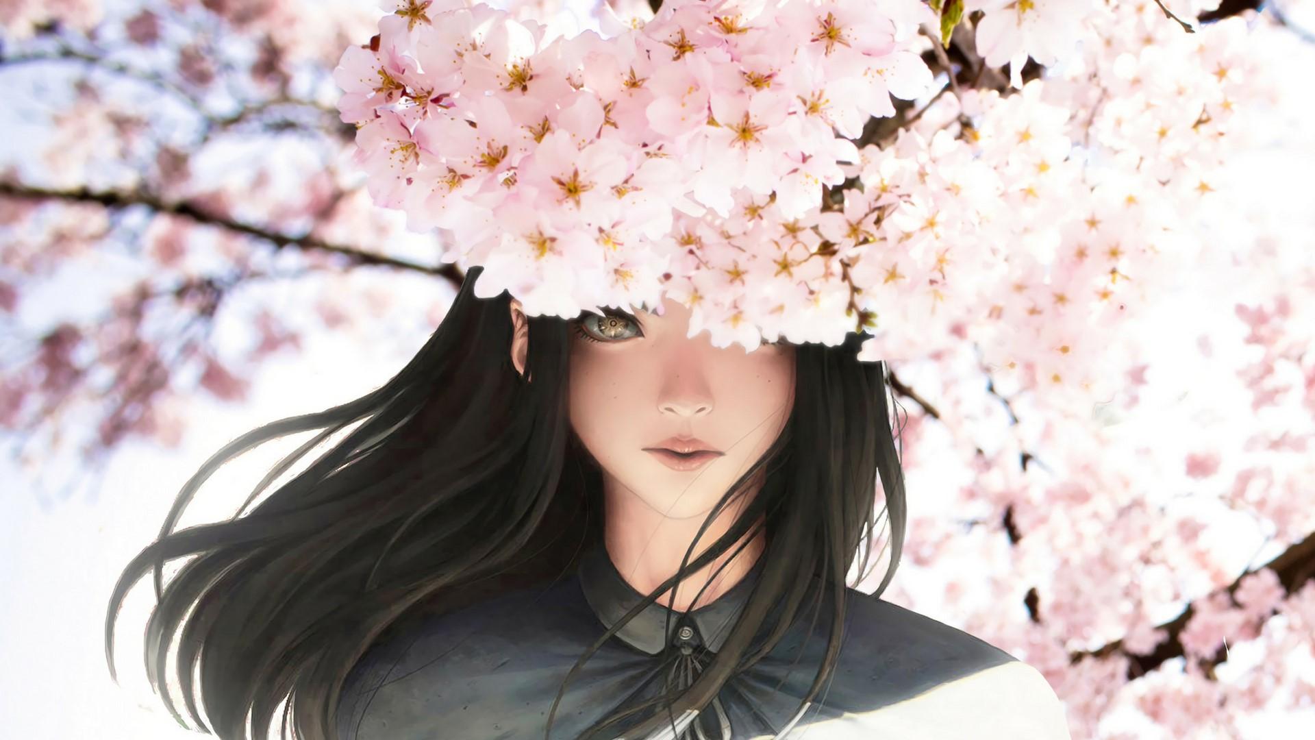 1920x1080 Wallpaper / anime, anime girls, cherry blossom