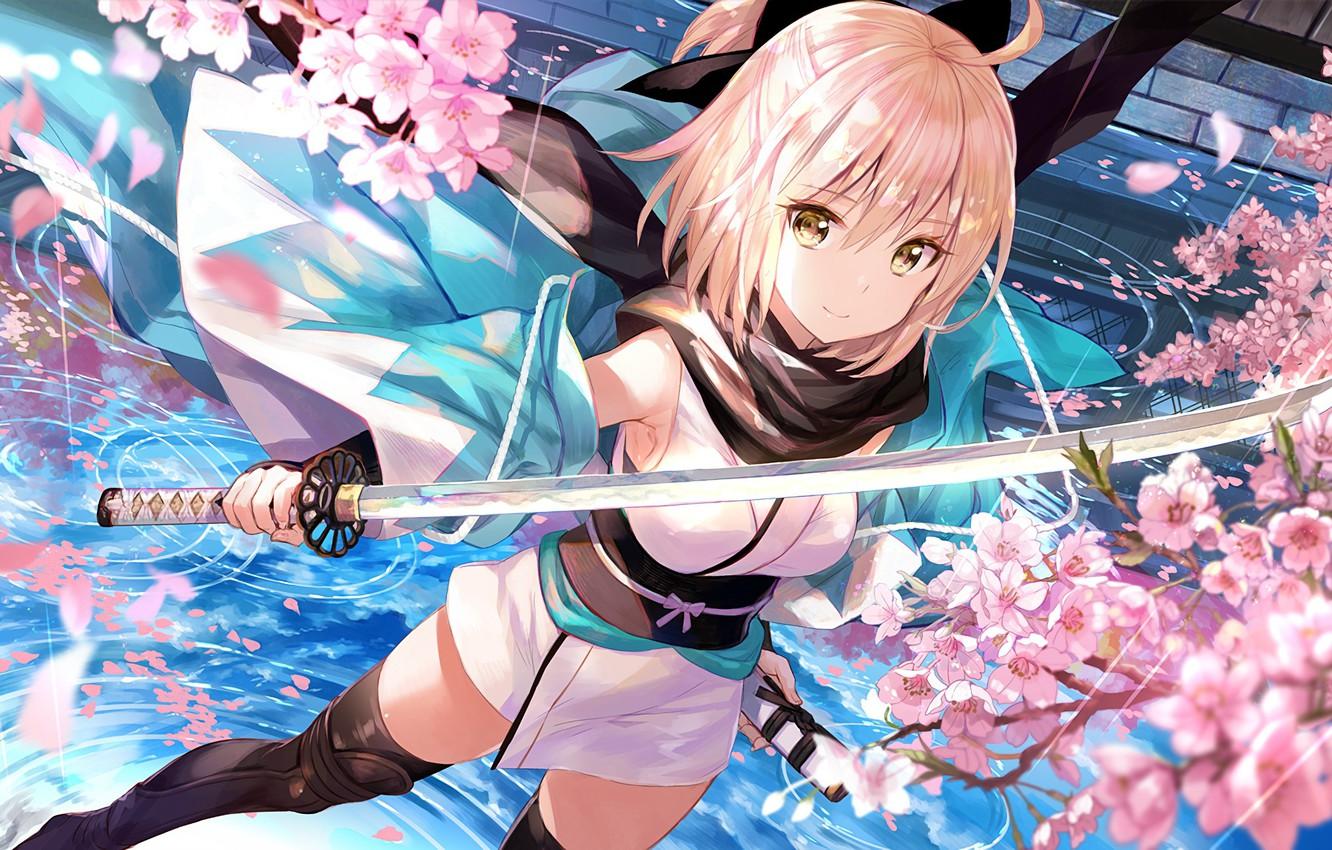 1332x850 Wallpaper Girl, Flowers, Sword, Anime, Fate Grand Order Image For Desktop, Section сёнэн