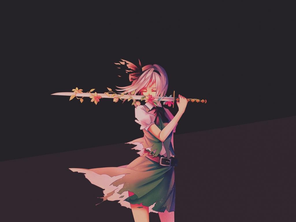 1024x768 Desktop wallpaper youmu konpaku with sword, touhou, anime girl, HD image, picture, background, fbf962