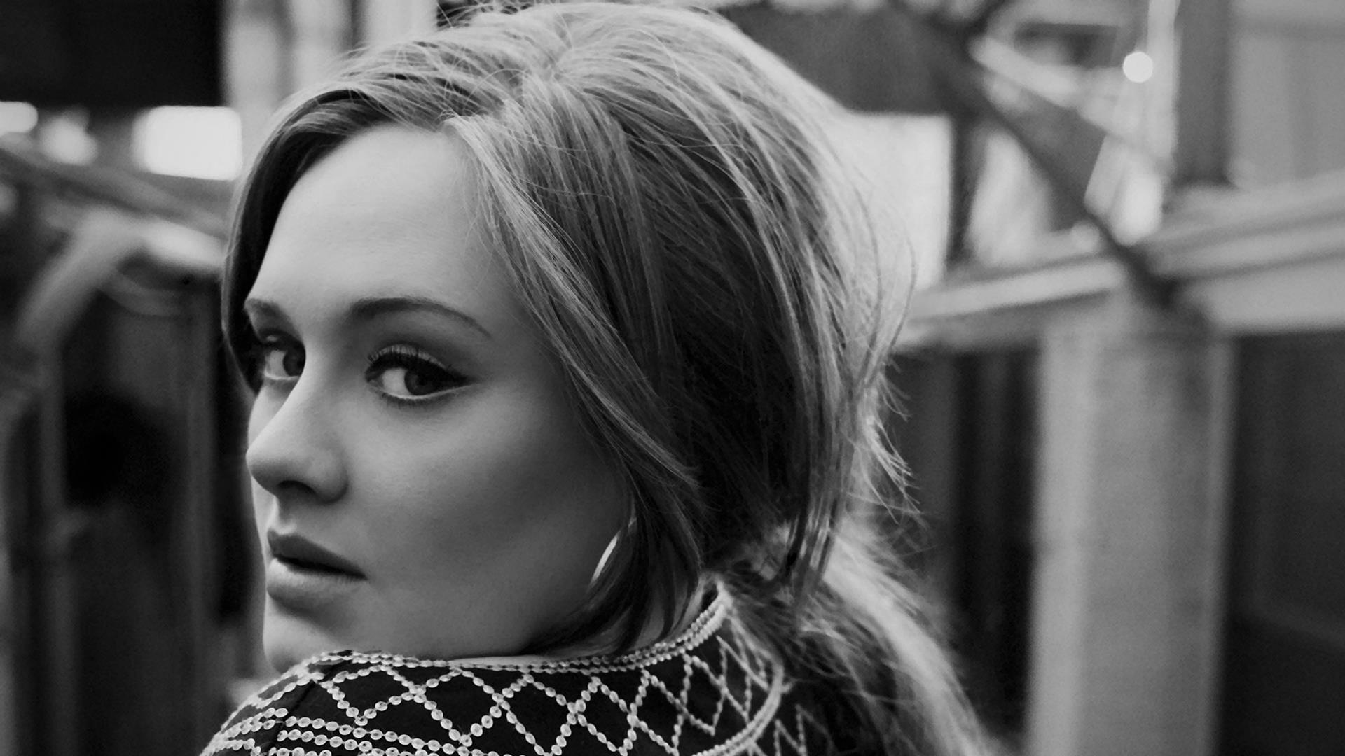 1920x1080 Adele Looking Back In Black And White Wallpaper