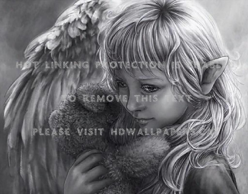 1024x800 Elven Baby Angel Black White Girl Elf Wings
