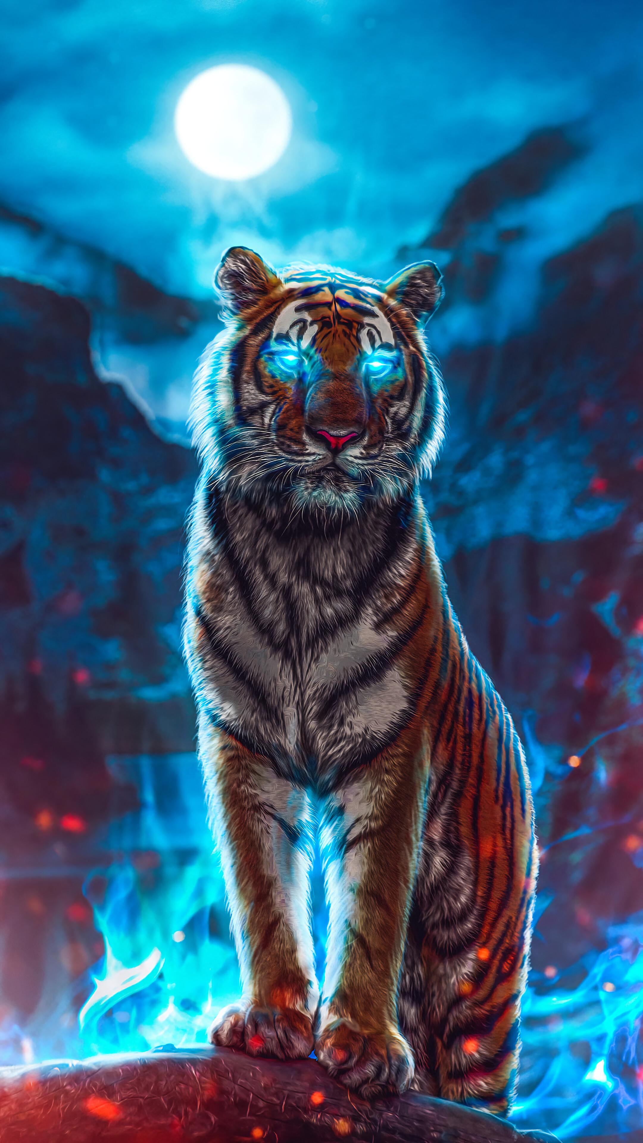 2160x3840 Tiger, Glowing, Eyes, 4K phone HD Wallpaper, Image, Background, Photo and Picture. Mocah HD Wallpaper