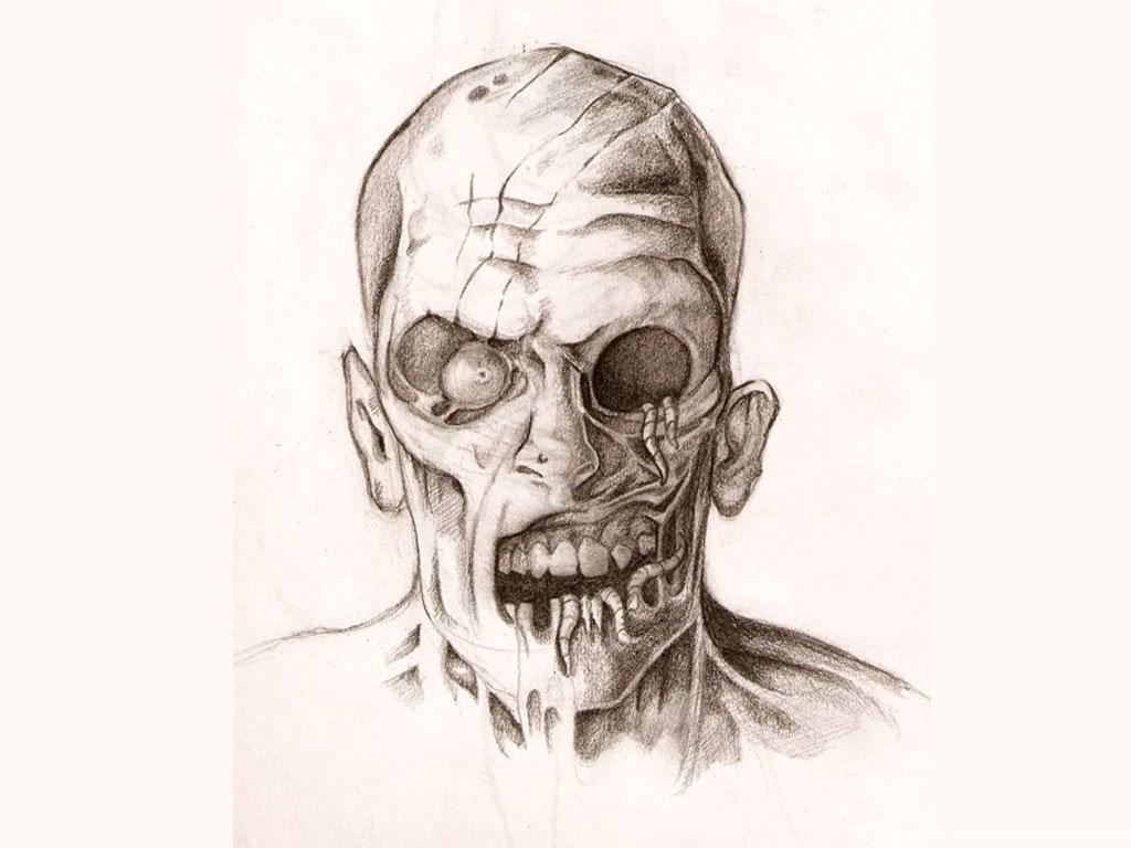 1024x768 Free Designs Ugly Face Of Zombie Tattoo Wallpaper Desktop Background