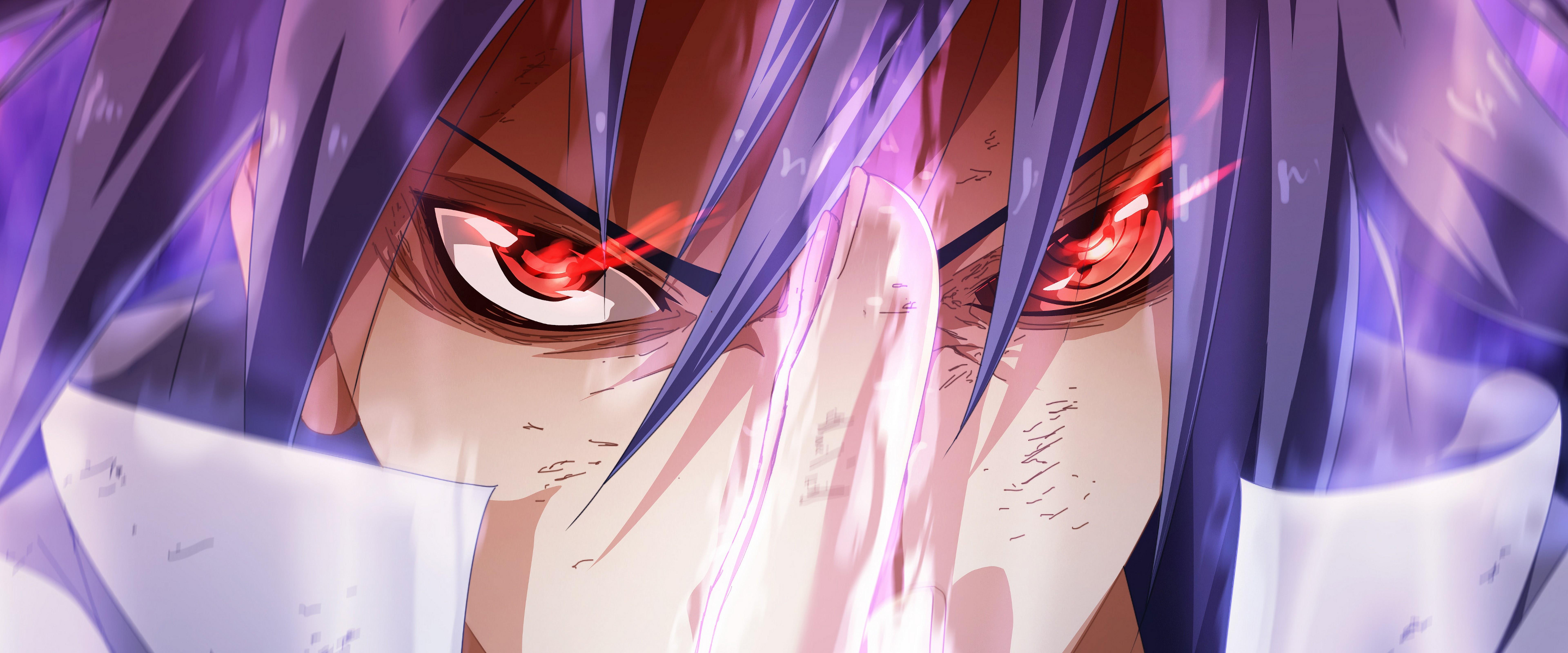 7680x3200 Sasuke Sharingan Rinnegan 4K Wallpaper