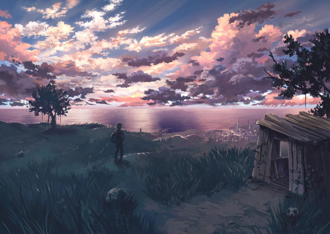 1131x800 #clouds, #anime, #sky, wallpaper. Mocah HD Wallpaper