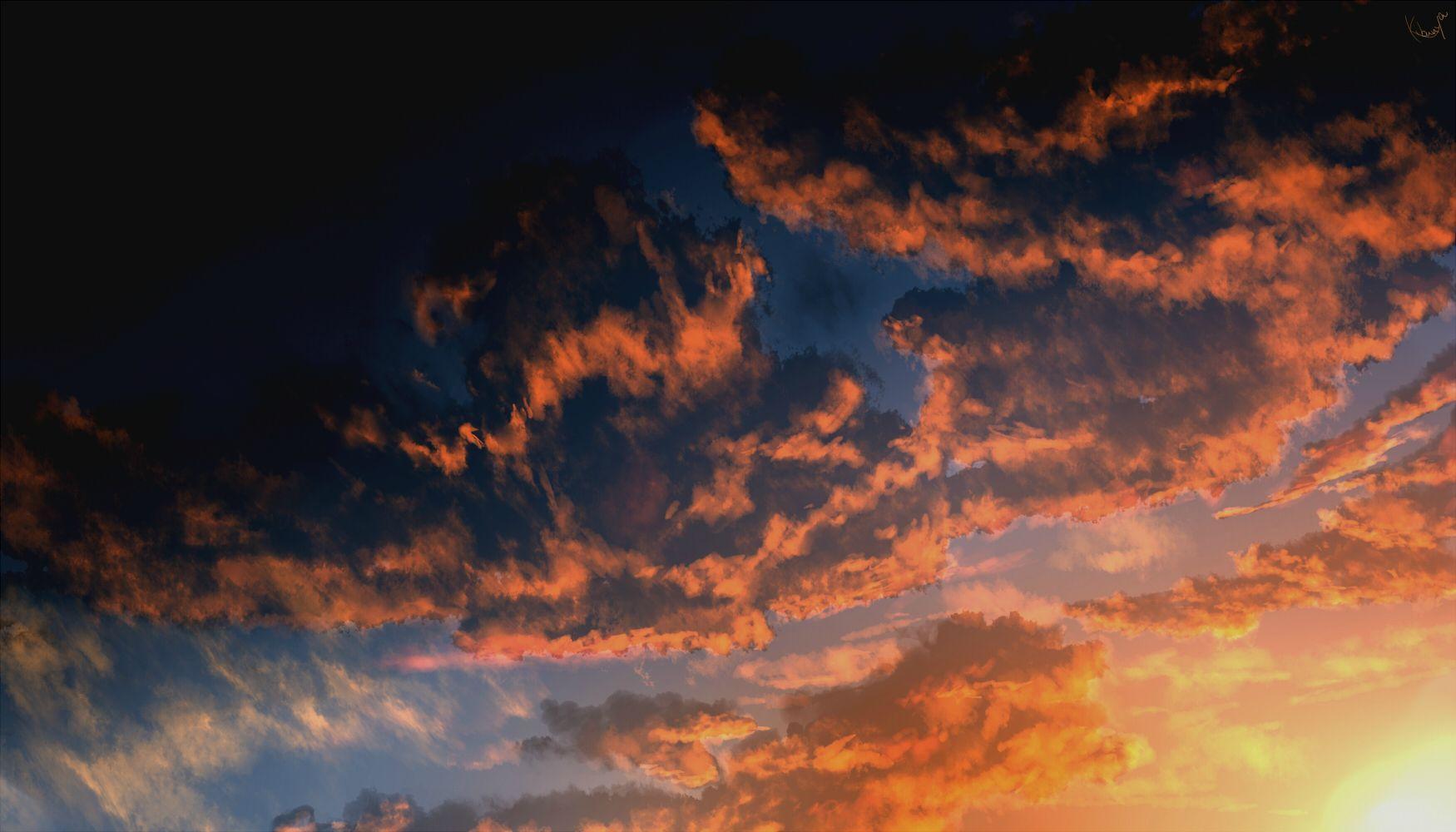 1750x1000 cloud #sunshine #sunrise #cloudy #anime #animelandscapes #landscape #animesky #sky #orangesky