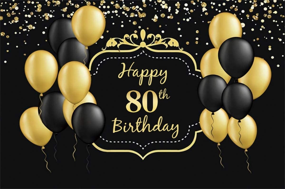 Yeele Fabulous 80th Birthday Backdrop 10x8ft Black And Gold Balloon