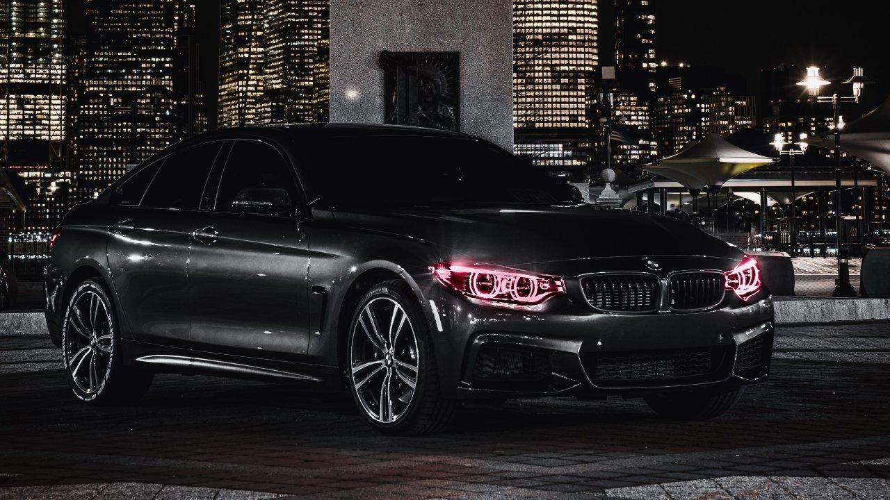 1280x720 BMW M Black Edition, Angel Eyes, Night, City lights, 4k Free deskk wallpaper, Ultra HD