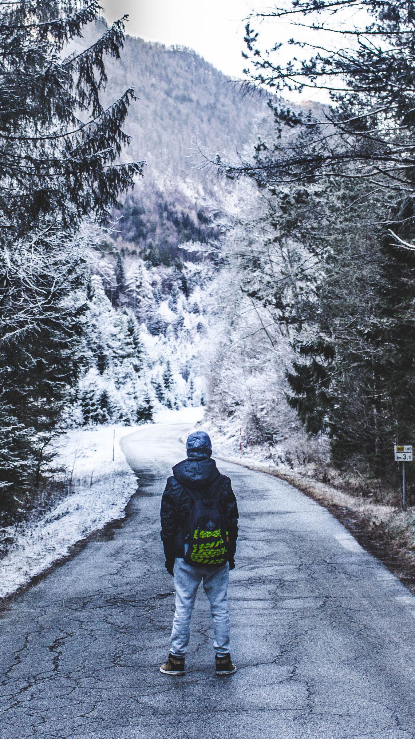1350x2400 Download wallpaper 1350x2400 forest, walk, lonely, winter, road iphone 8+/7+/6s+/for parallax HD background